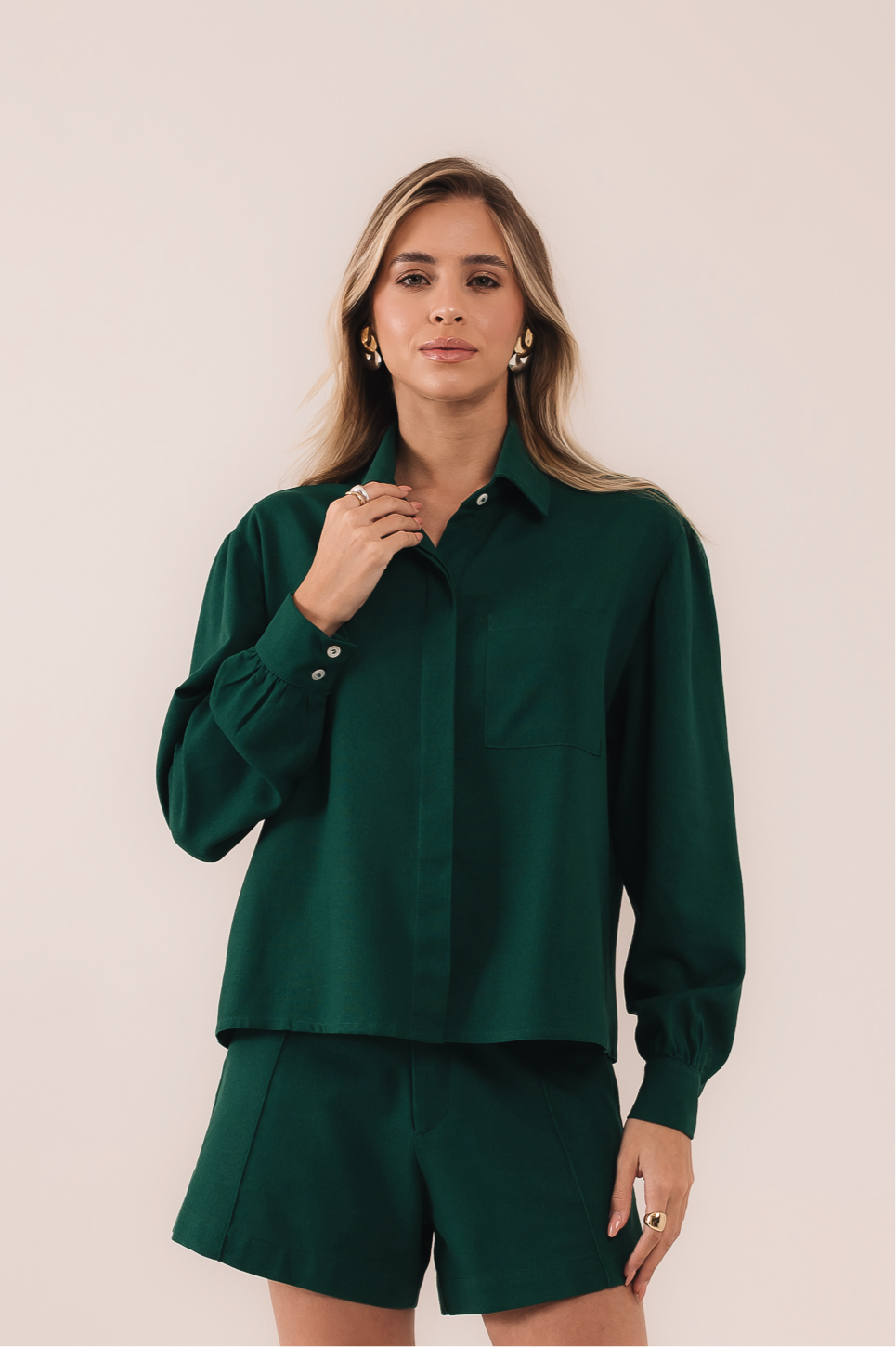 Camisa Linho Lari Verde Escuro Saphir