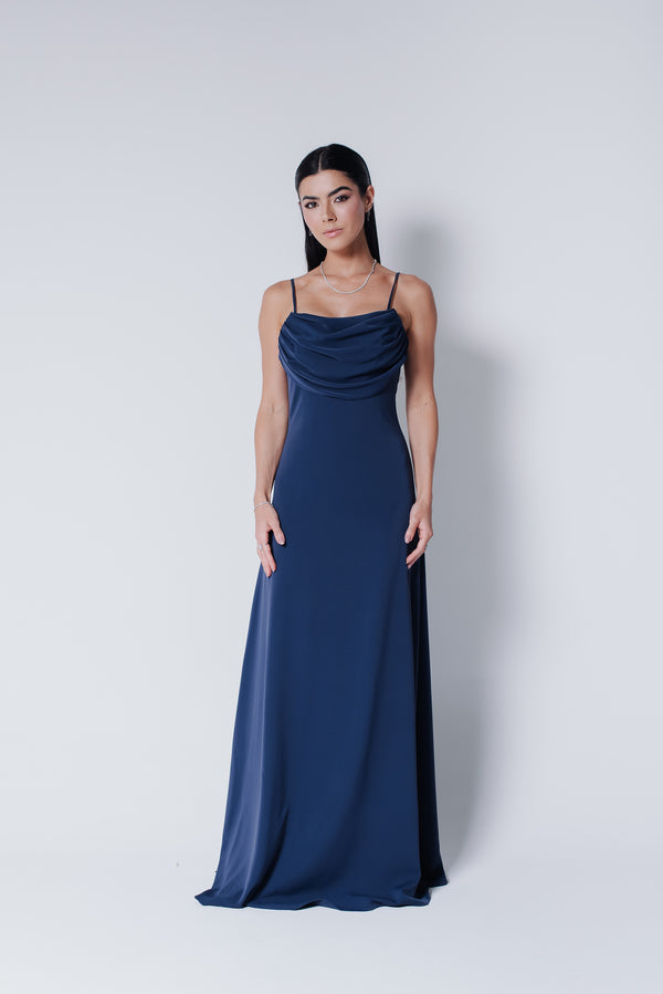 Vestido Longo Fluido Zélia Azul Marinho Saphir