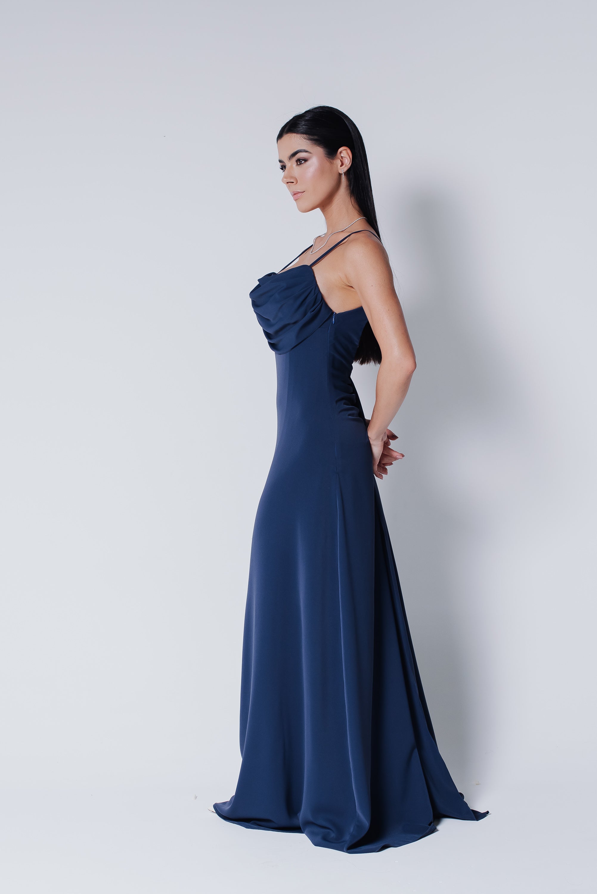 Vestido Longo Fluido Zélia Azul Marinho Saphir