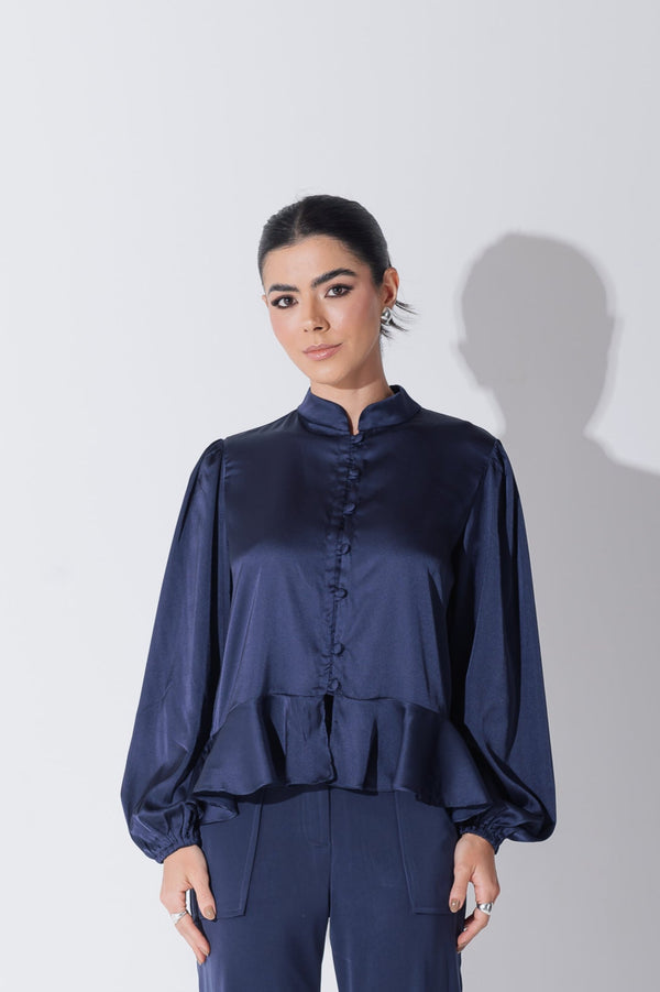 Camisa Acetinada Lisandra Azul Marinho Saphir