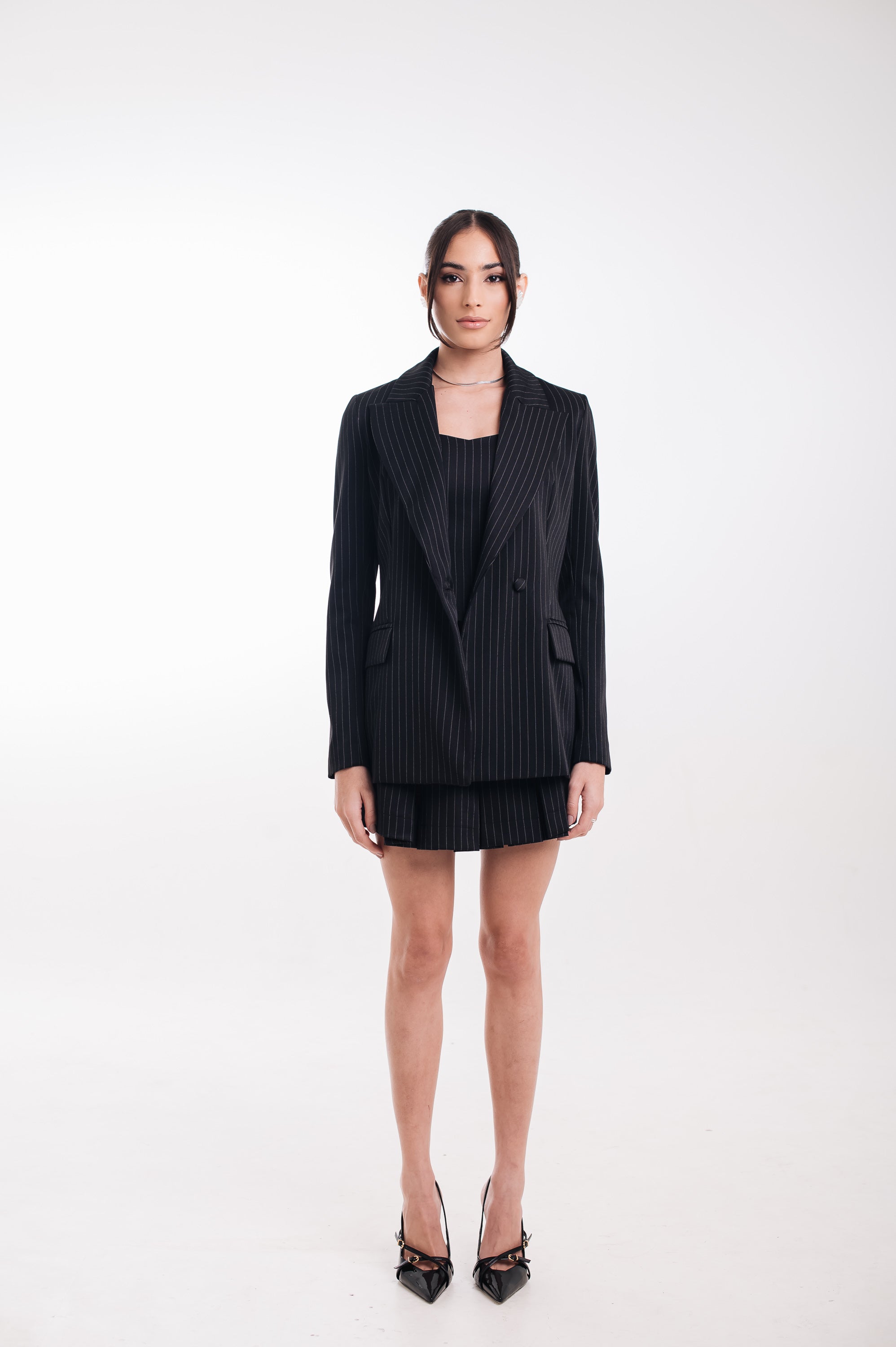 Blazer Risca de Giz Feminino Luma Preto Saphir