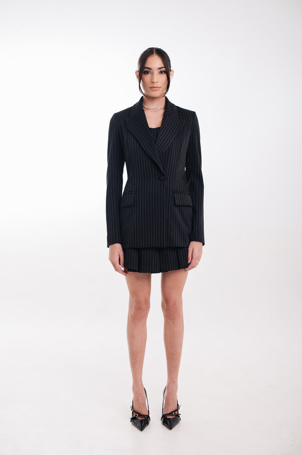 Blazer Risca de Giz Feminino Luma Preto Saphir