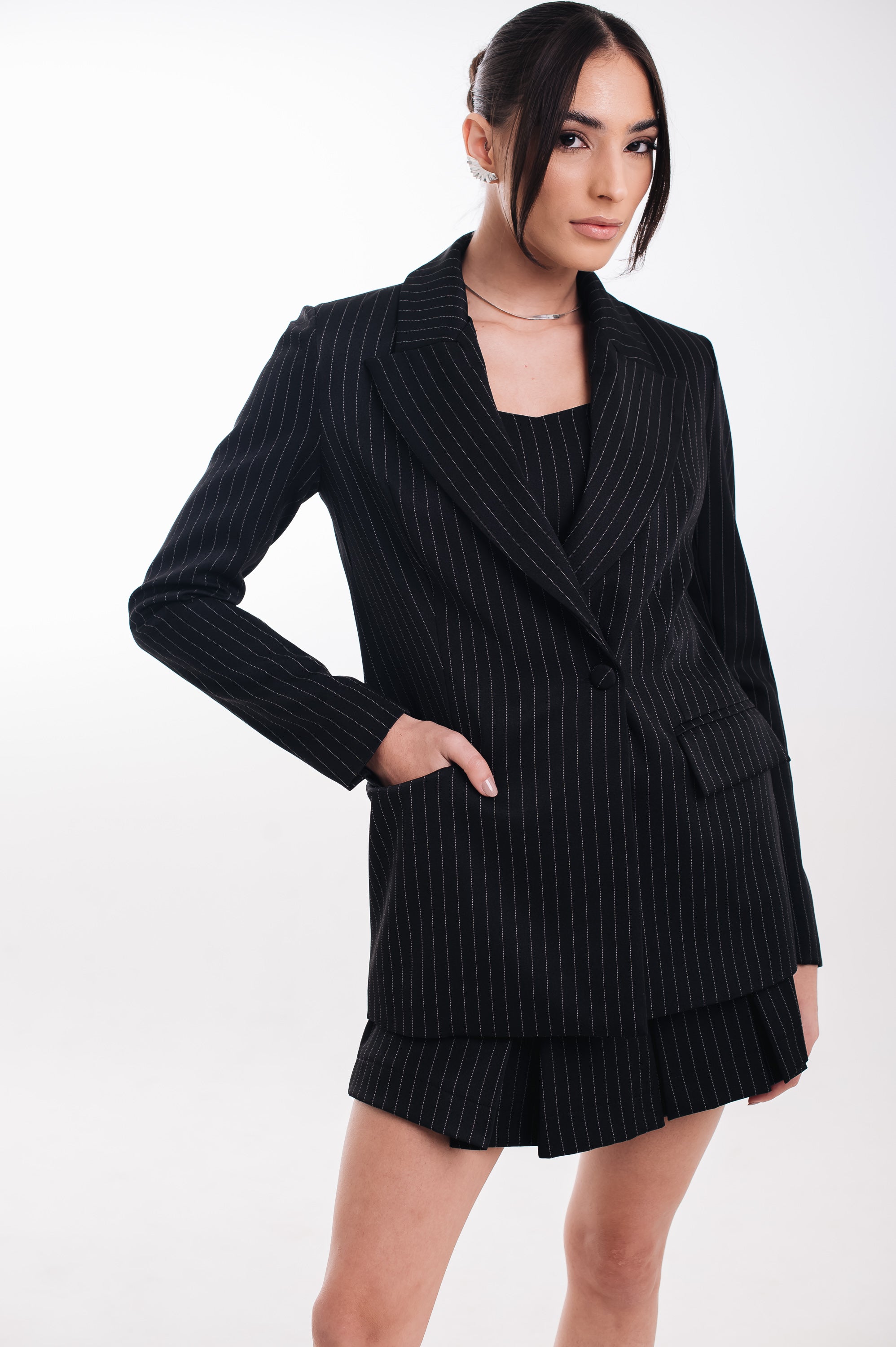 Blazer Risca de Giz Feminino Luma Preto Saphir