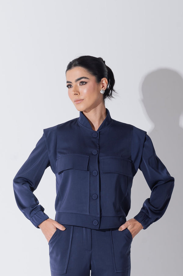Jaqueta Bomber Alfaiataria Carol Azul Marinho Saphir