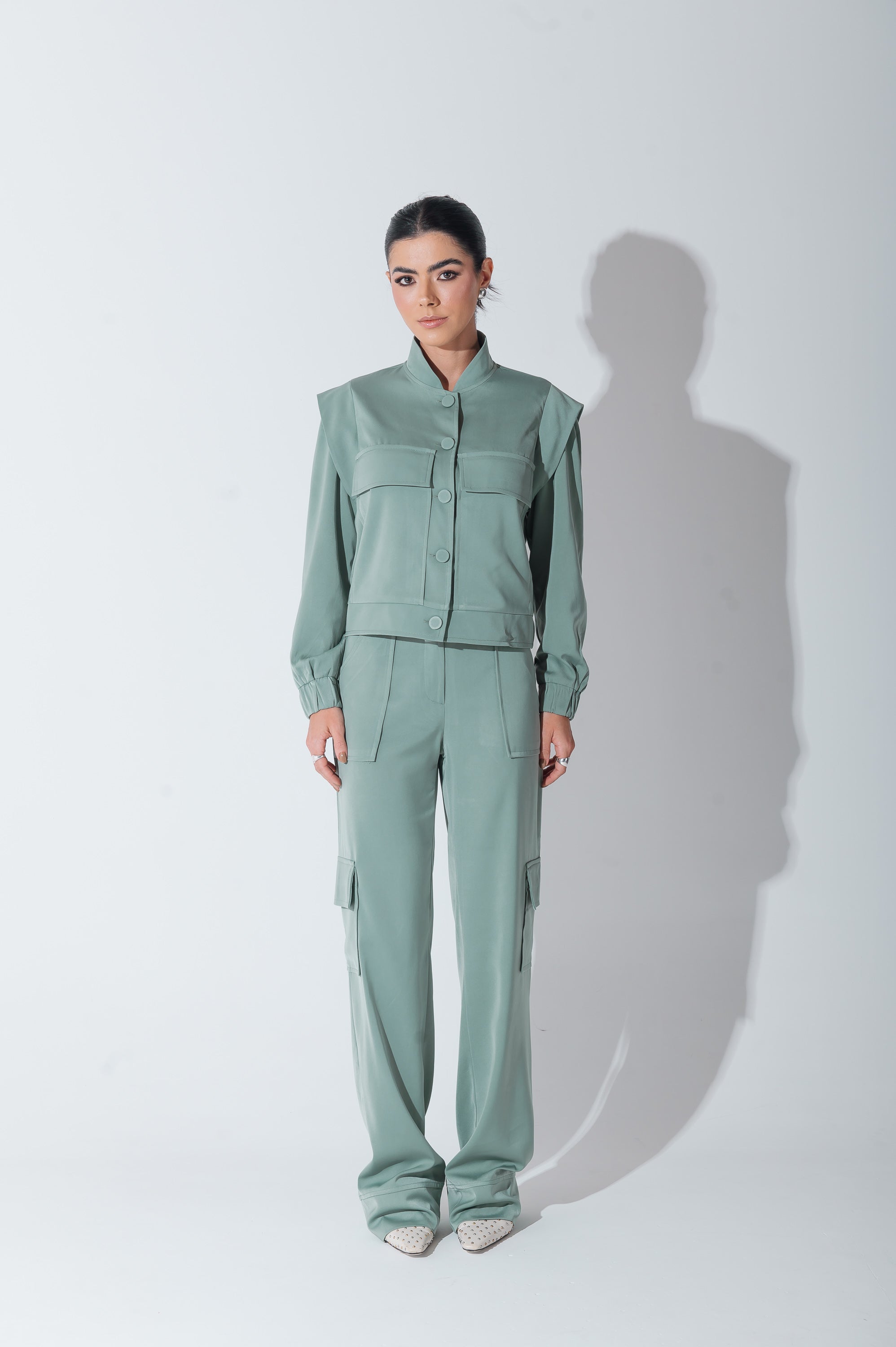Jaqueta Bomber Alfaiataria Carol Verde Menta Saphir