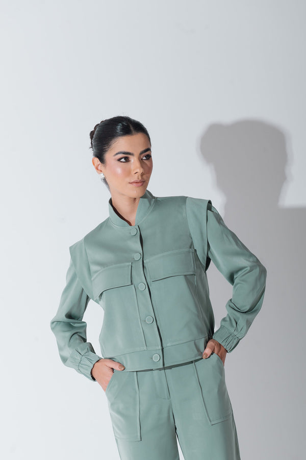 Jaqueta Bomber Alfaiataria Carol Verde Menta Saphir