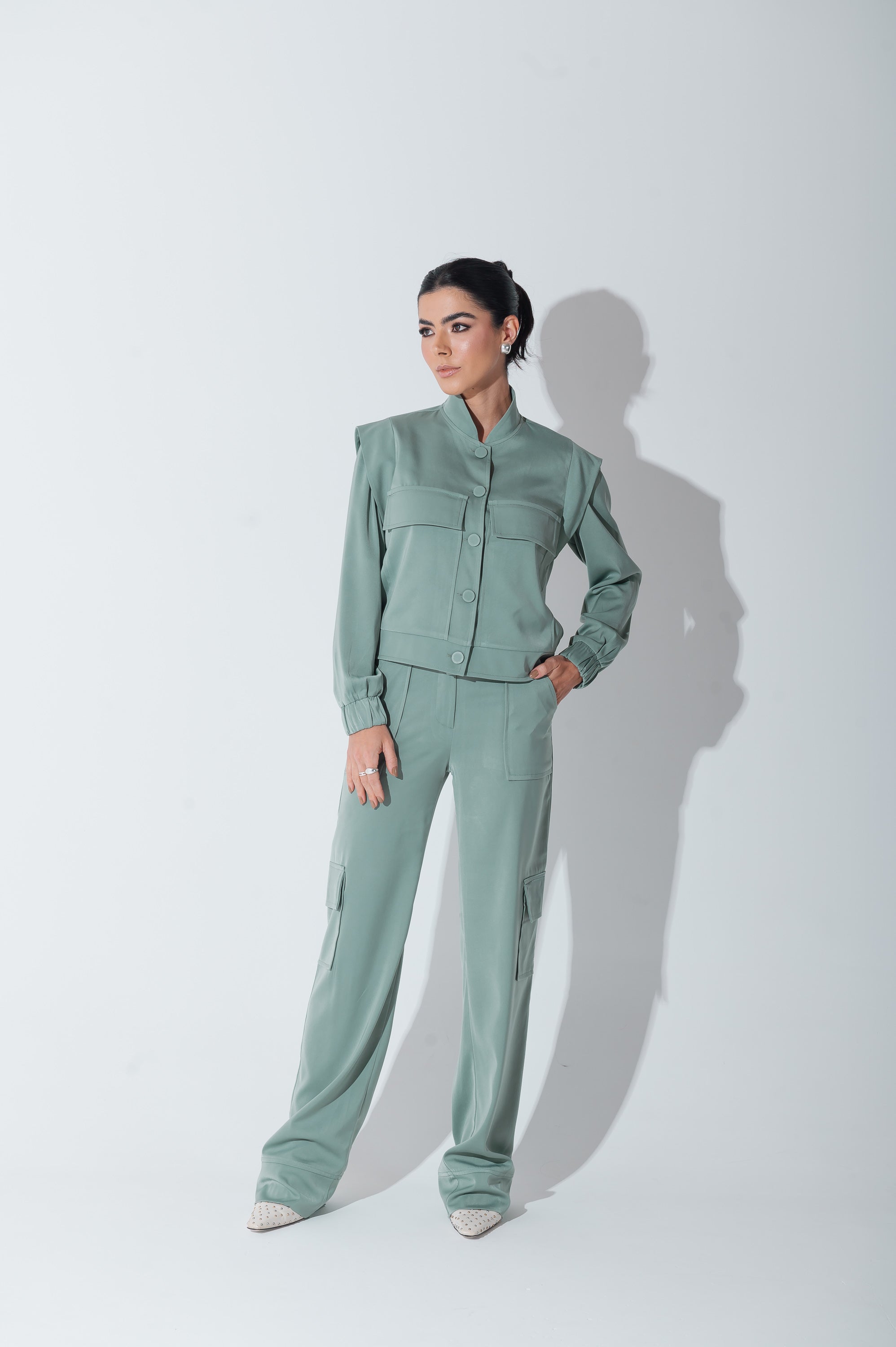 Jaqueta Bomber Alfaiataria Carol Verde Menta Saphir