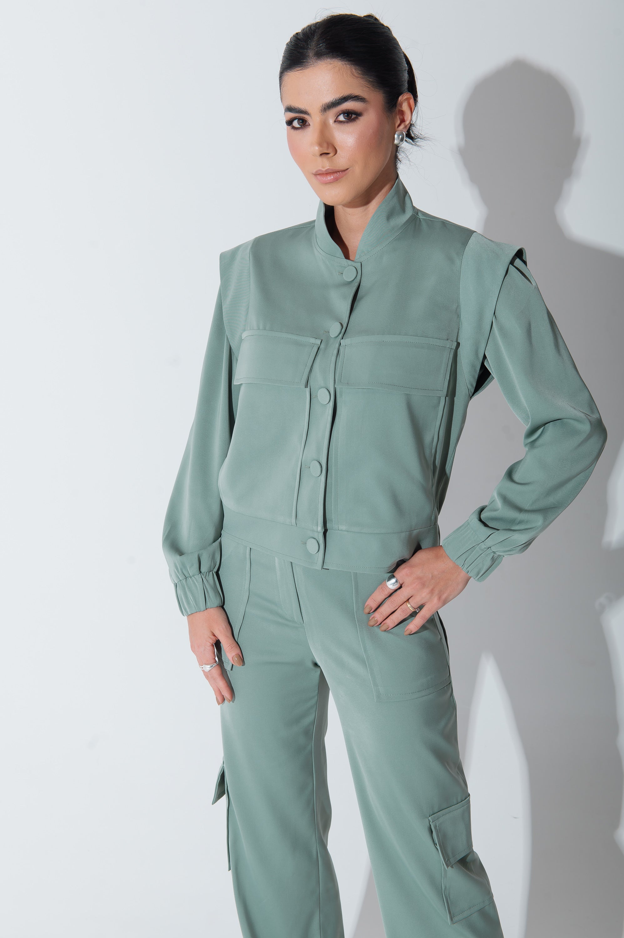 Jaqueta Bomber Alfaiataria Carol Verde Menta Saphir