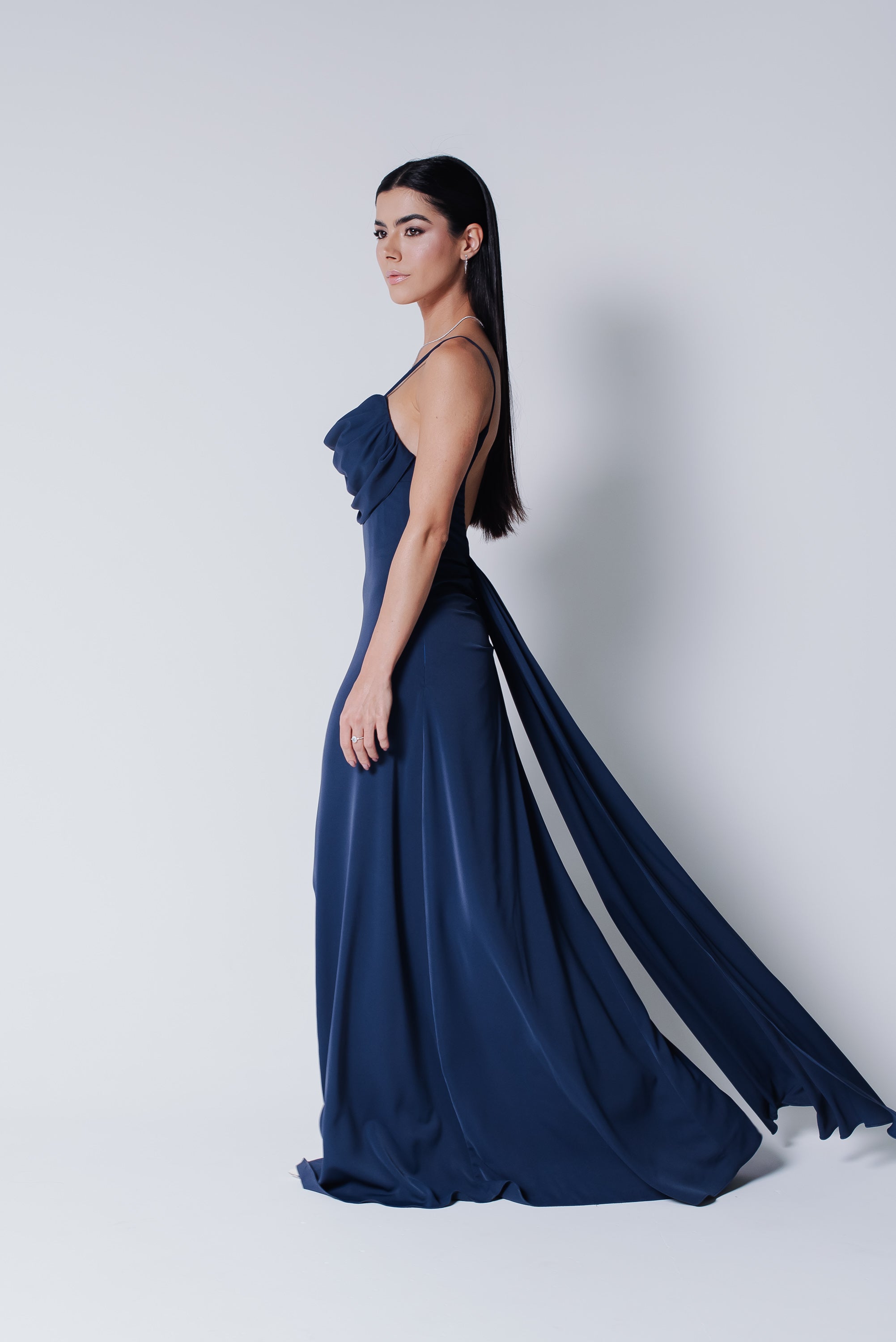Vestido Longo Fluido Zélia Azul Marinho Saphir