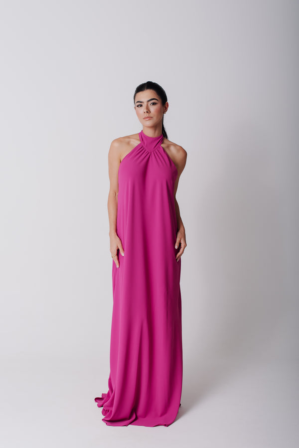 Vestido Frente Única Longo Mariana Fúcsia Saphir
