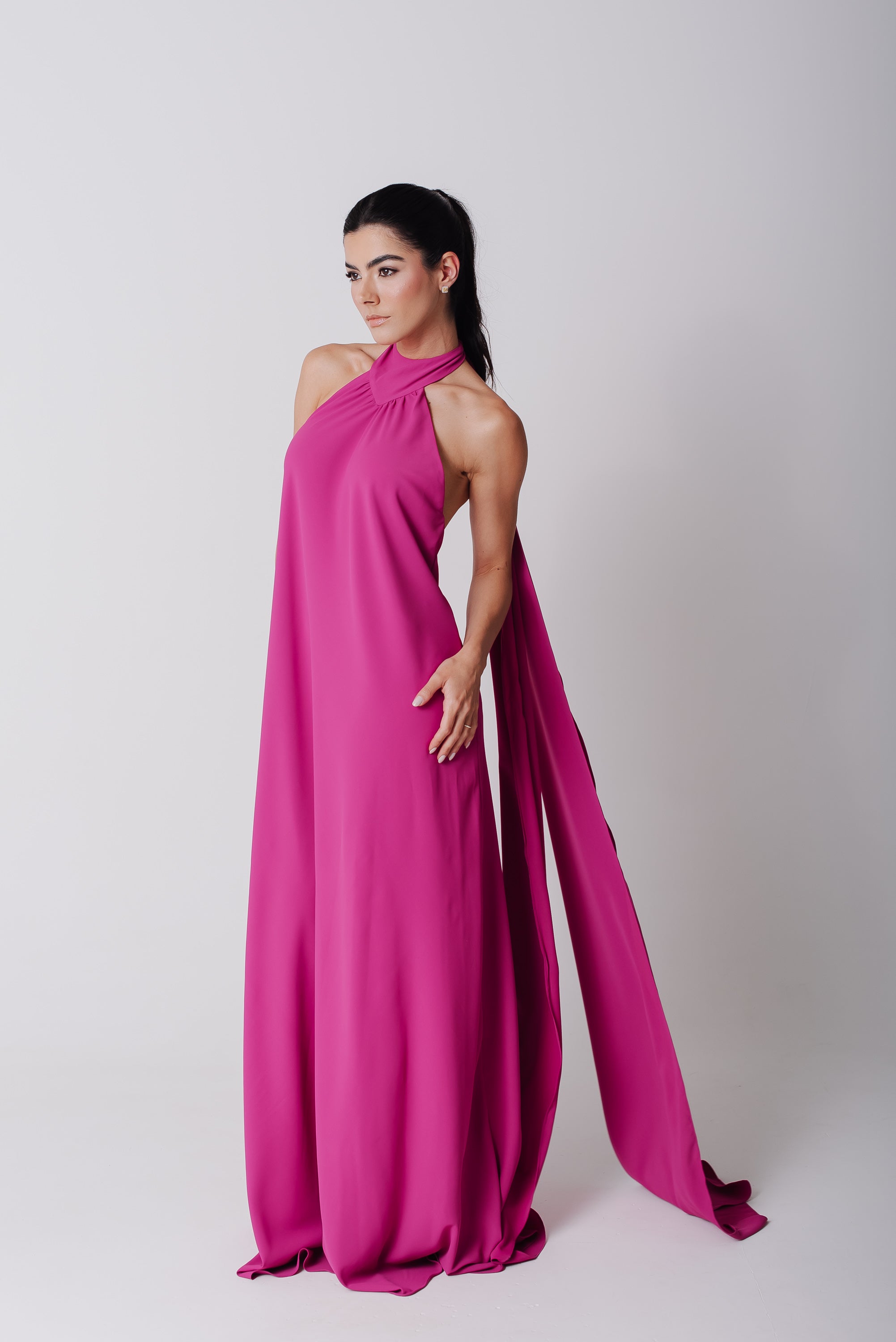 Vestido Frente Única Longo Mariana Fúcsia Saphir