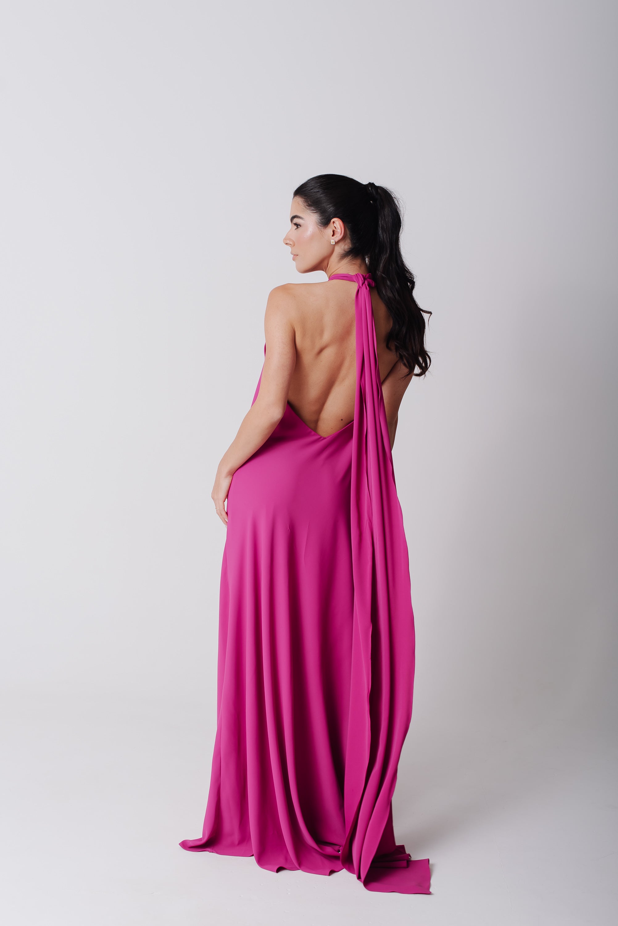 Vestido Frente Única Longo Mariana Fúcsia Saphir