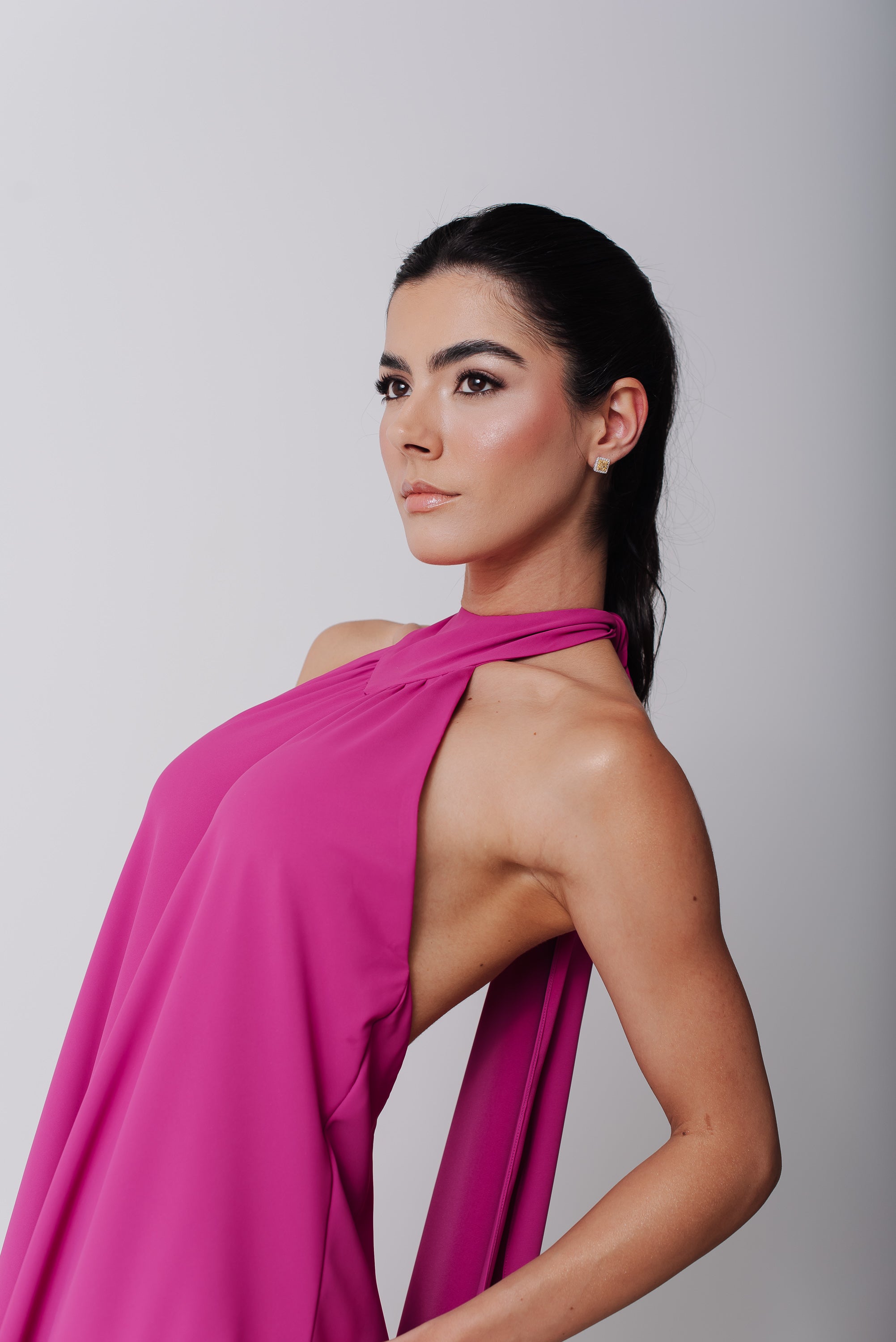 Vestido Frente Única Longo Mariana Fúcsia Saphir