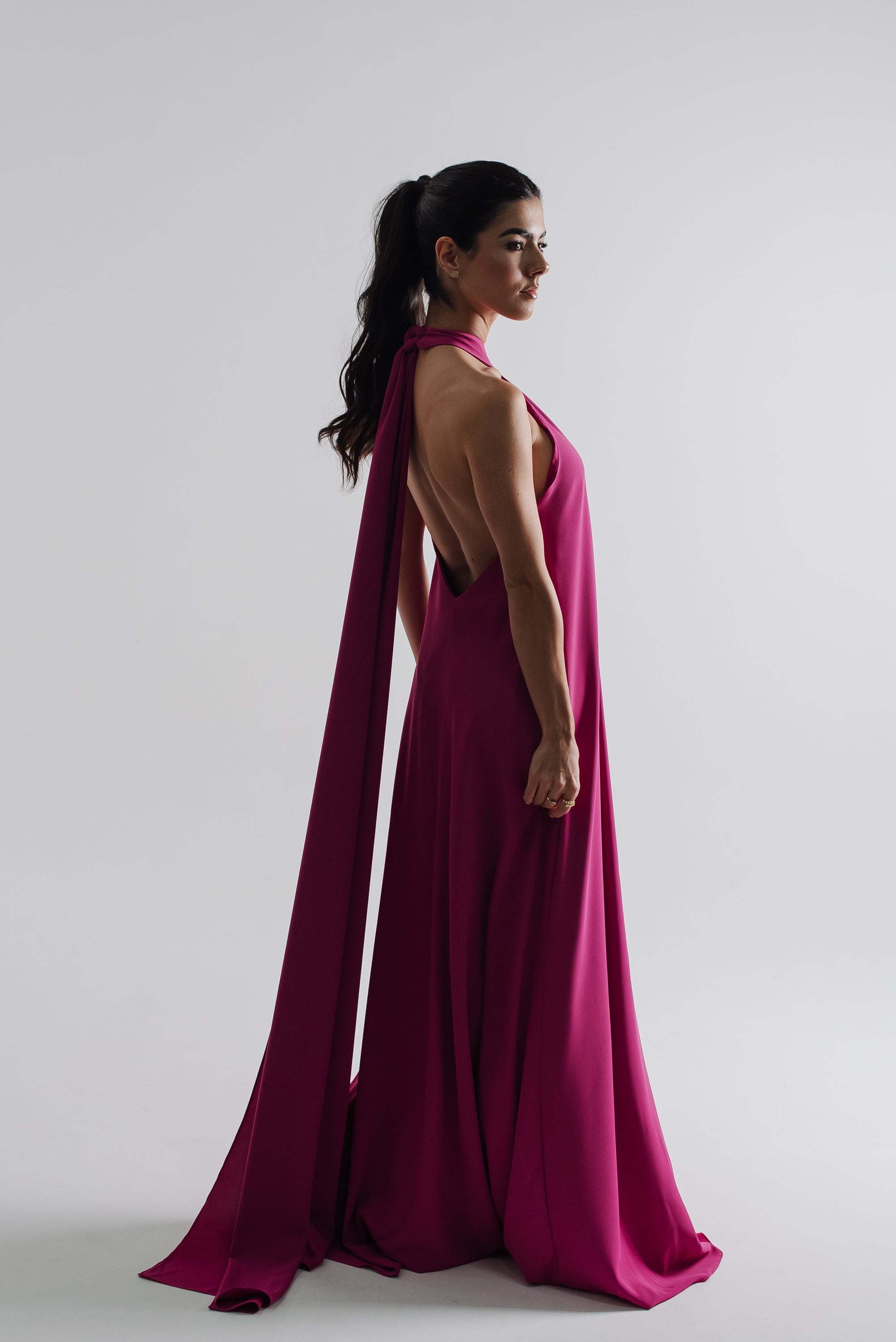 Vestido Frente Única Longo Mariana Fúcsia Saphir