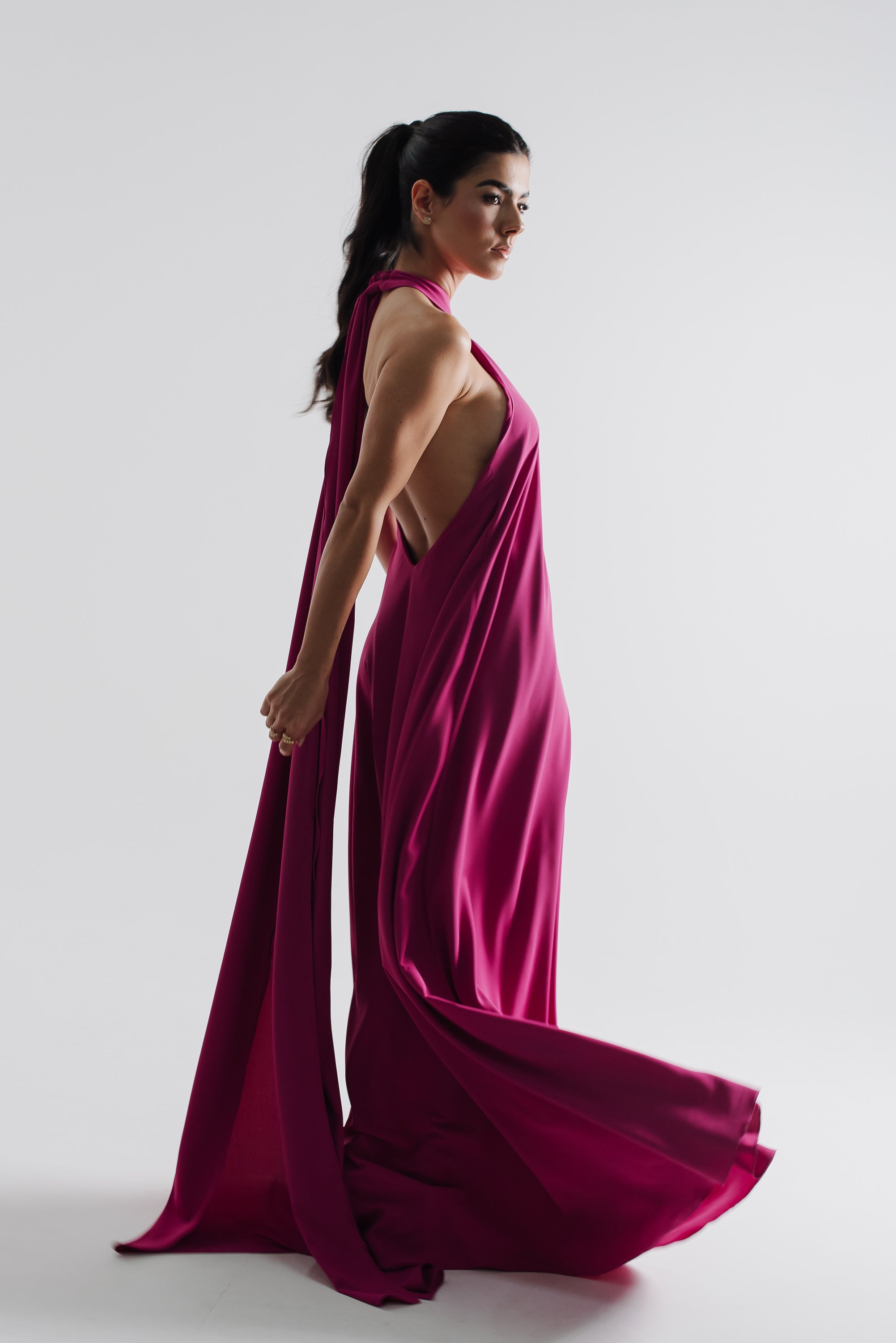 Vestido Frente Única Longo Mariana Fúcsia Saphir