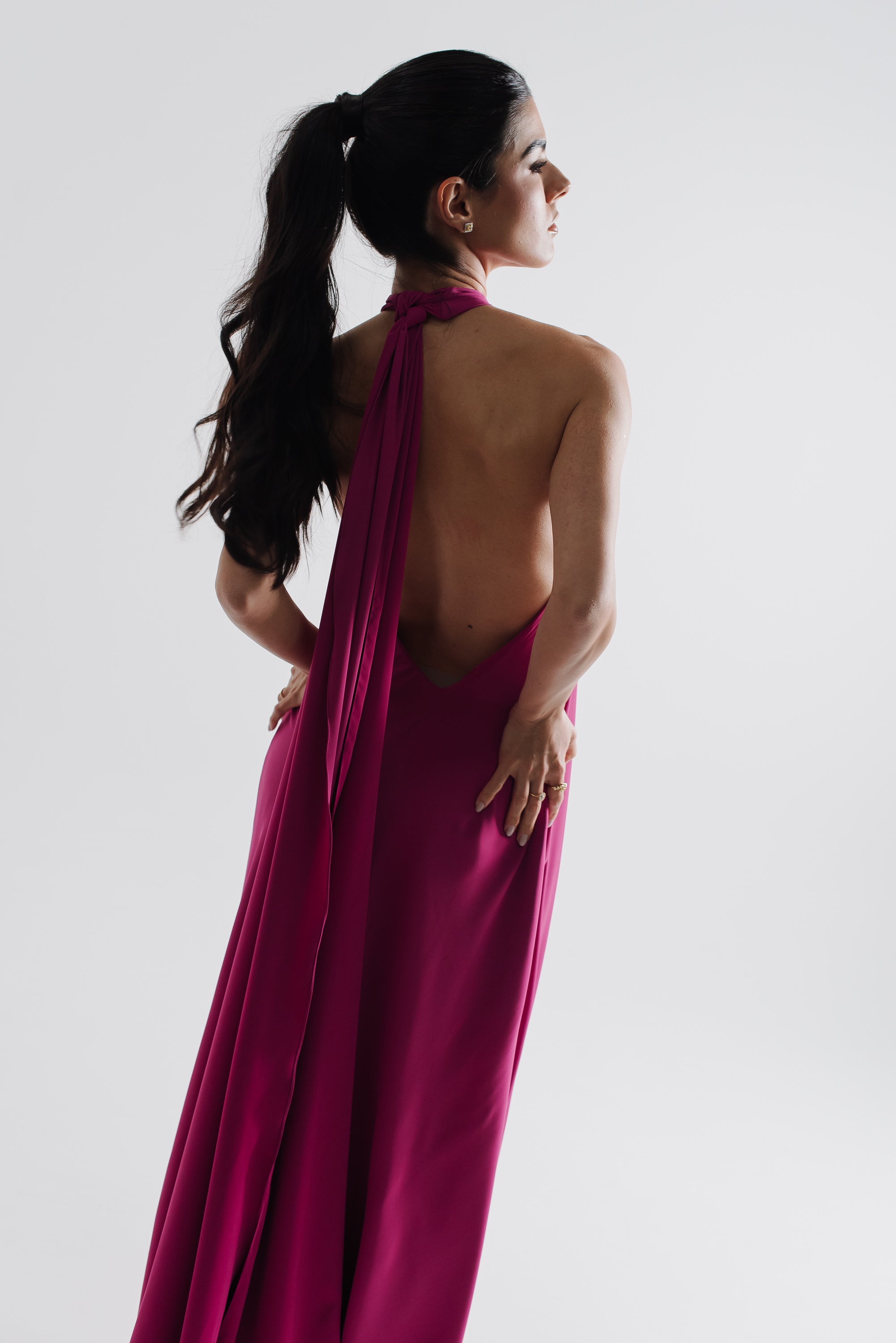 Vestido Frente Única Longo Mariana Fúcsia Saphir