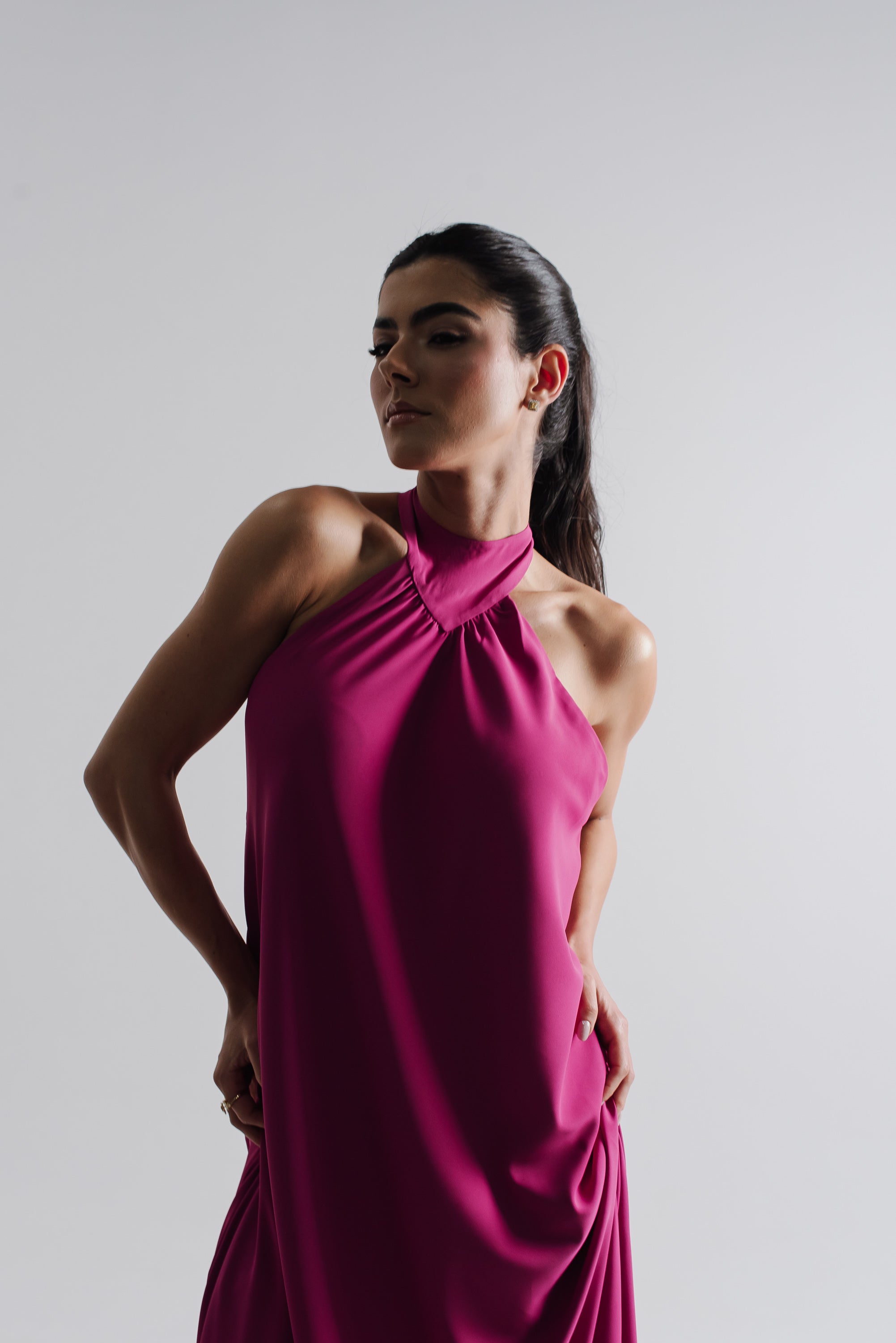 Vestido Frente Única Longo Mariana Fúcsia Saphir