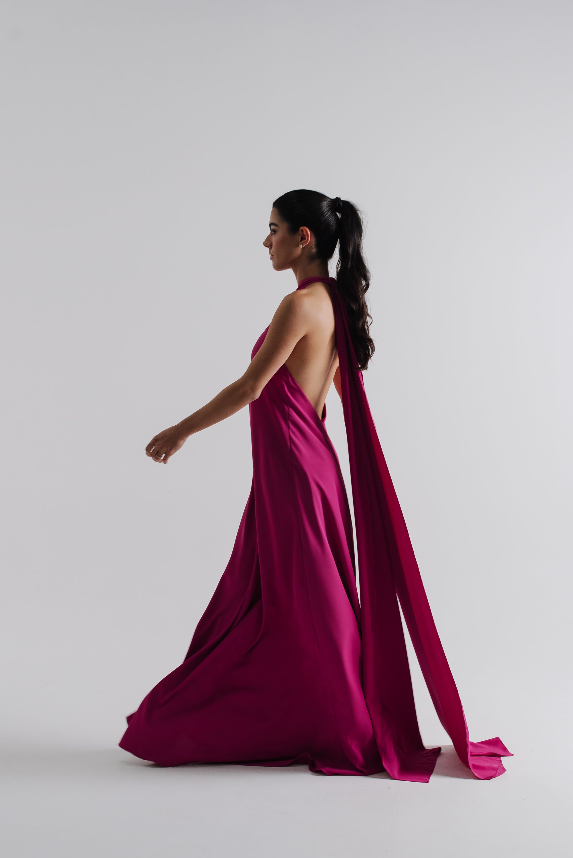 Vestido Frente Única Longo Mariana Fúcsia Saphir