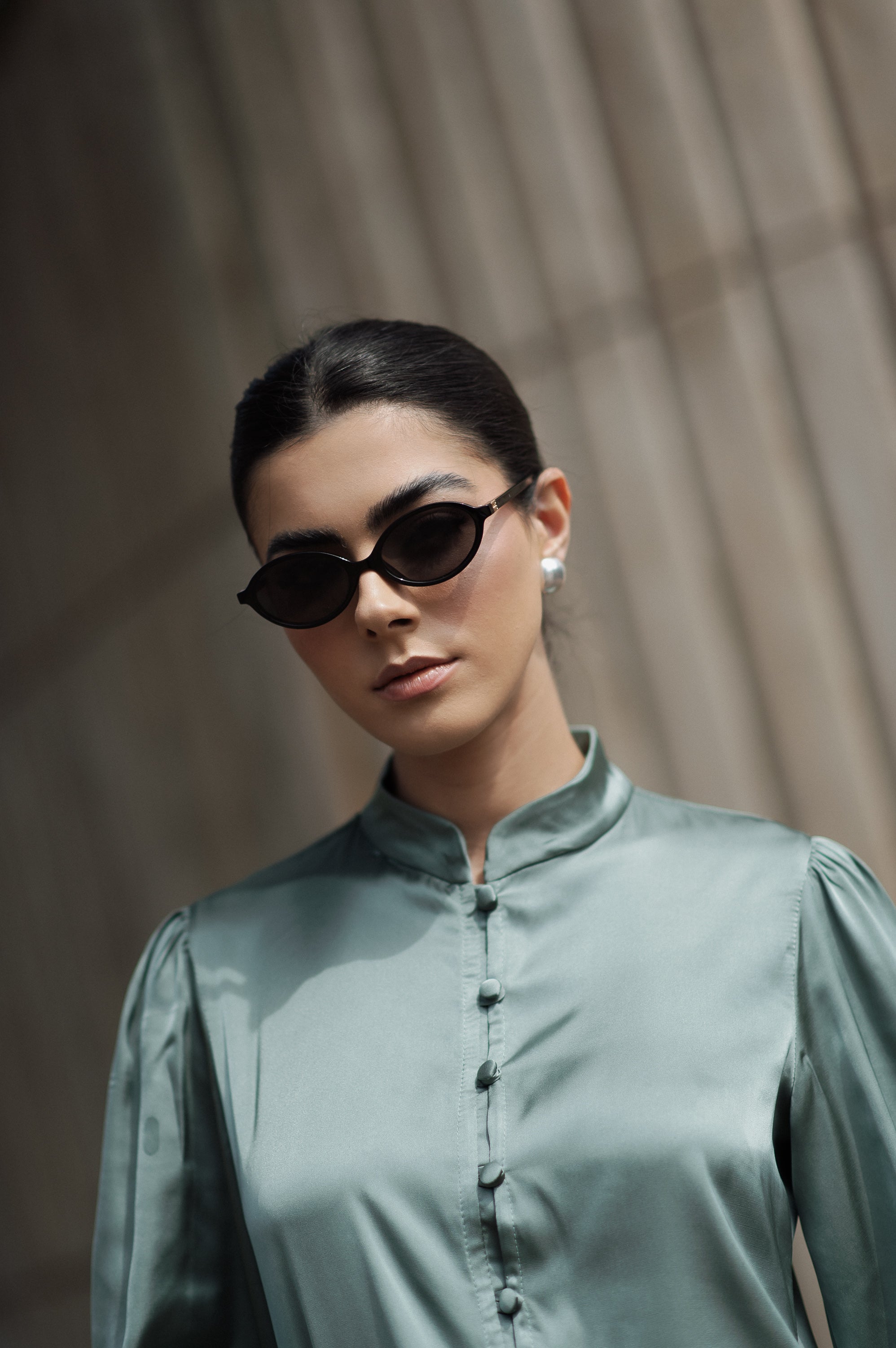 Camisa Acetinada Lisandra Verde Menta Saphir