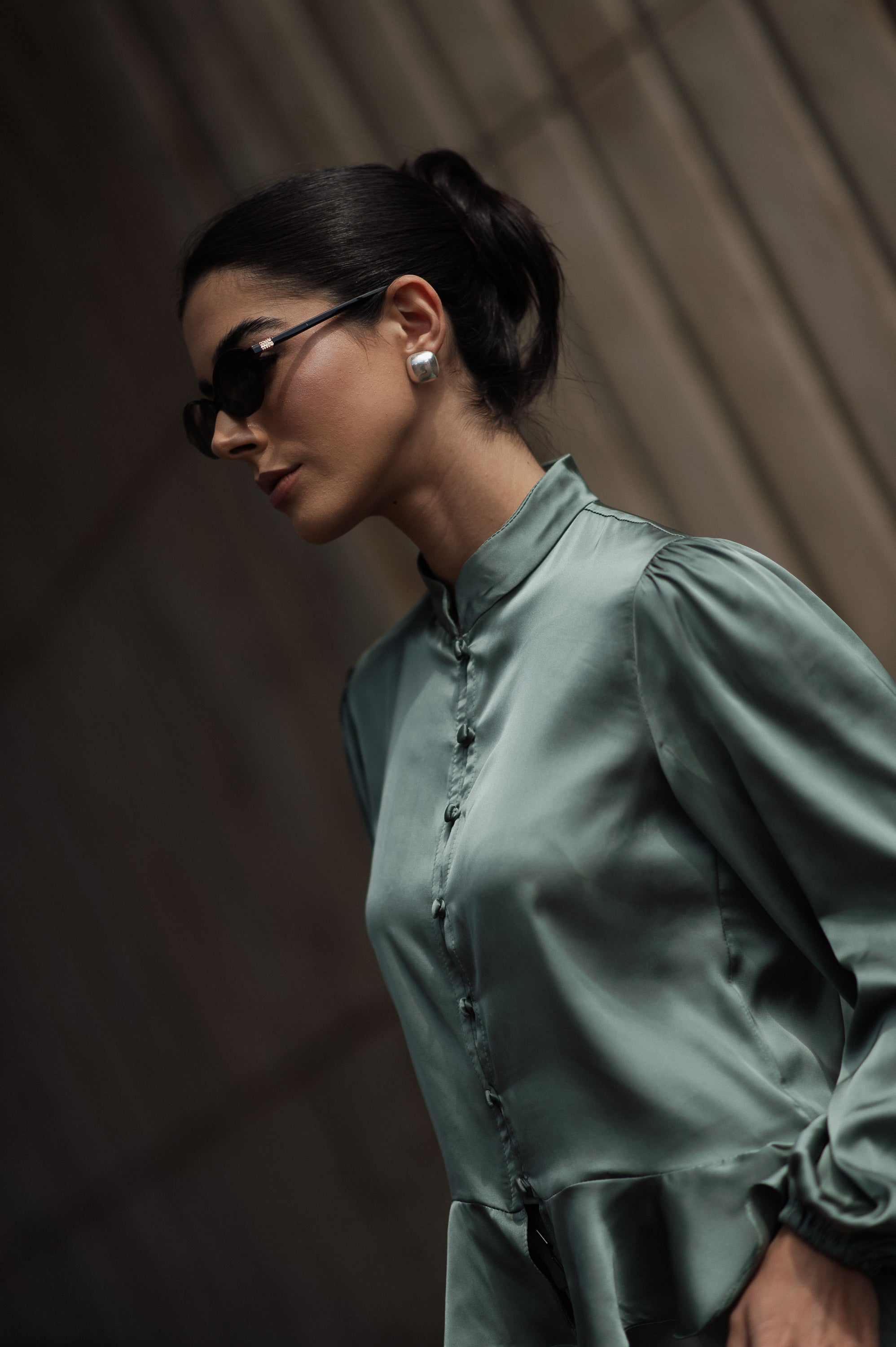 Camisa Acetinada Lisandra Verde Menta Saphir
