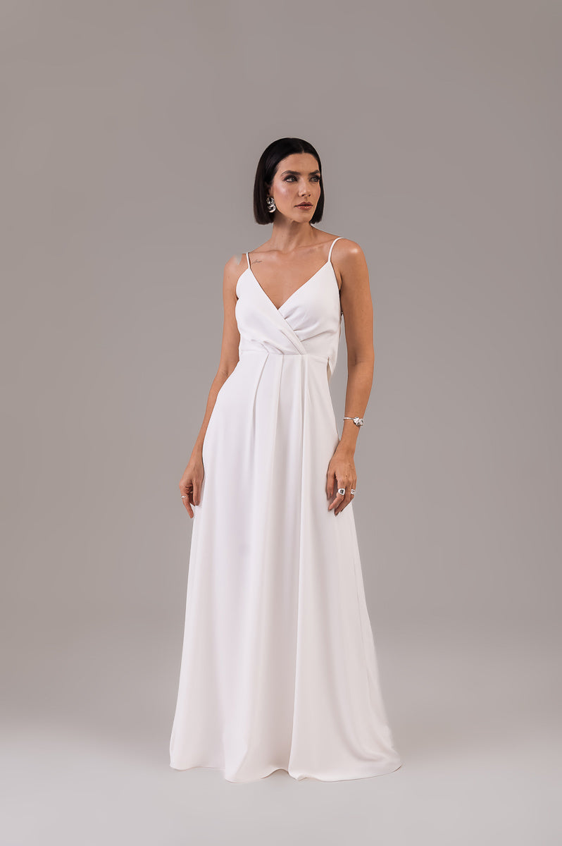 Vestido Longo Decote Costas Regina Off White Saphir