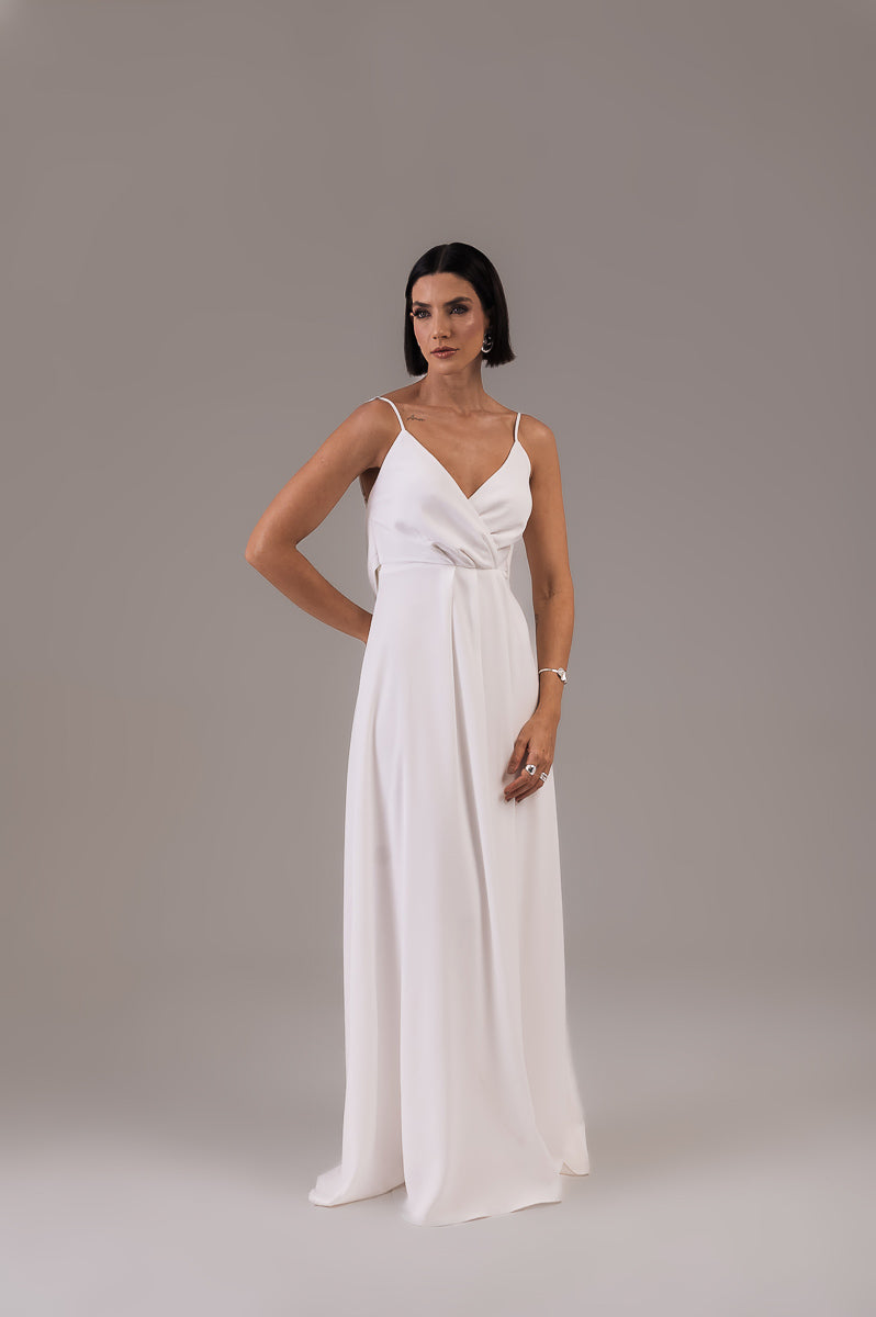 Vestido Longo Decote Costas Regina Off White Saphir