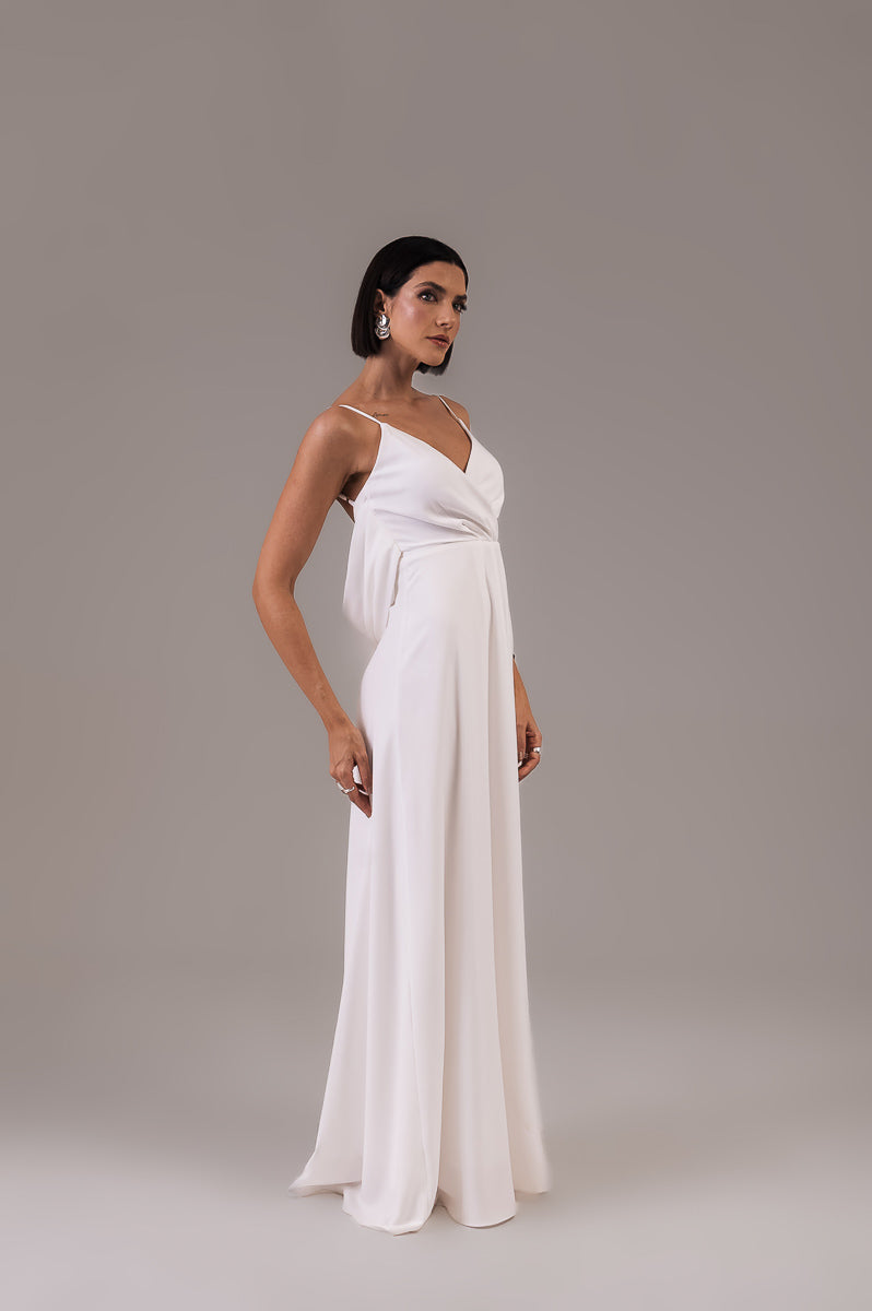 Vestido Longo Decote Costas Regina Off White Saphir