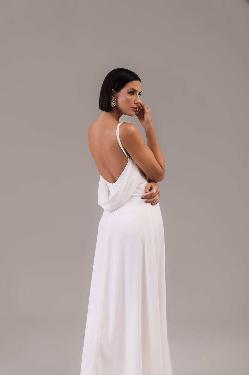 Vestido Longo Decote Costas Regina Off White Saphir