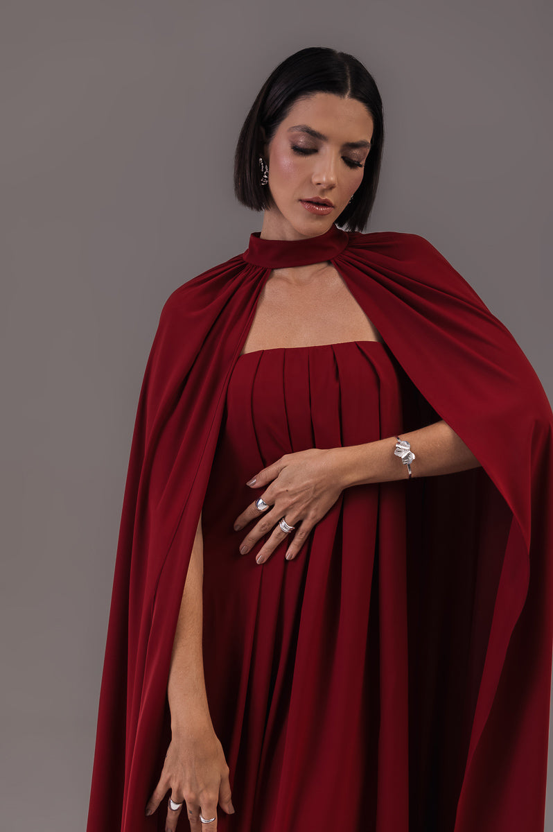 Vestido Longo com Capa Júlia Marsala Saphir