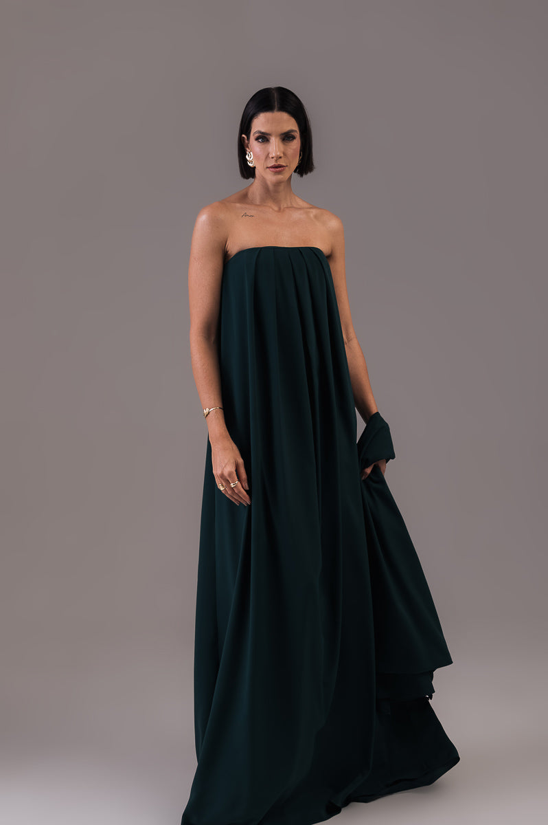 Vestido Longo com Capa Júlia Verde Botanik Saphir