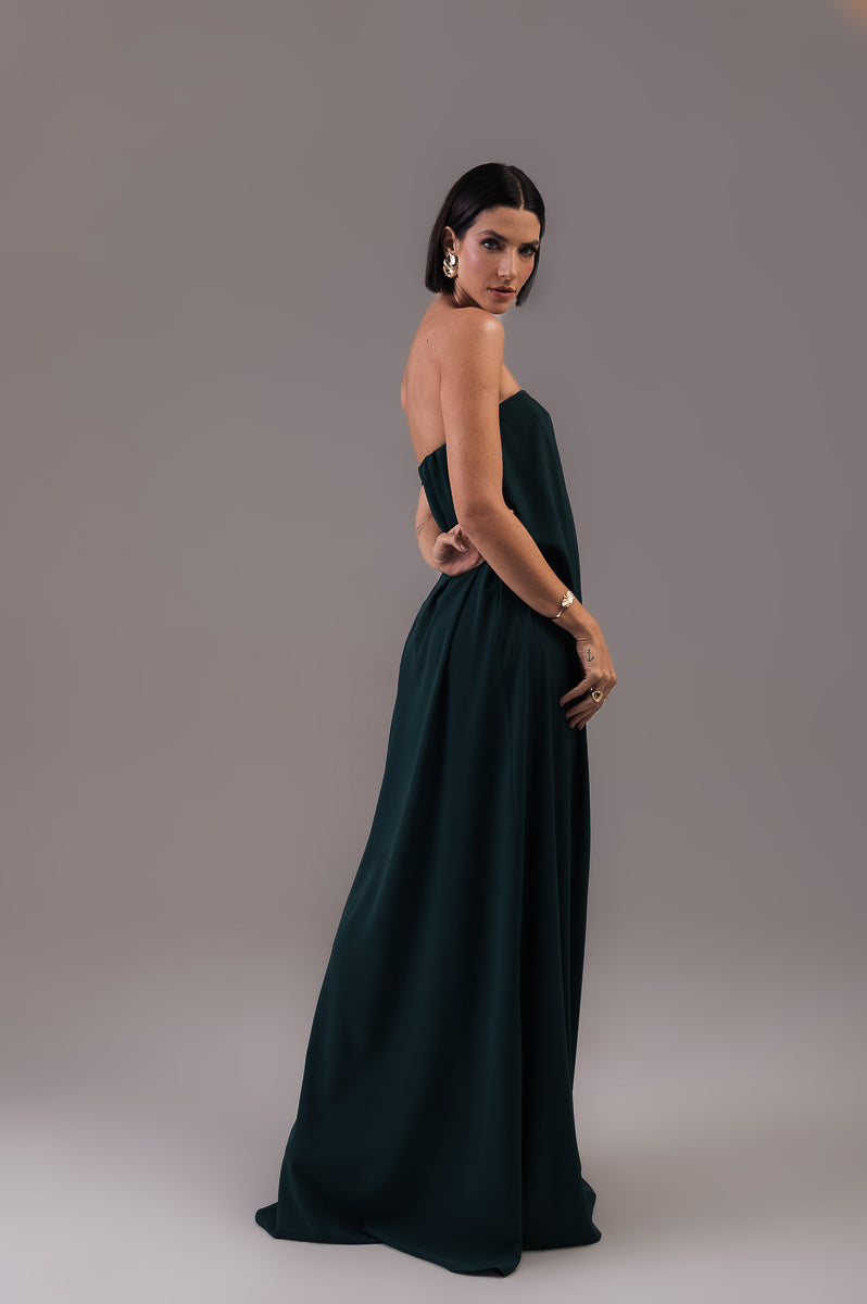 Vestido Longo com Capa Júlia Verde Botanik Saphir