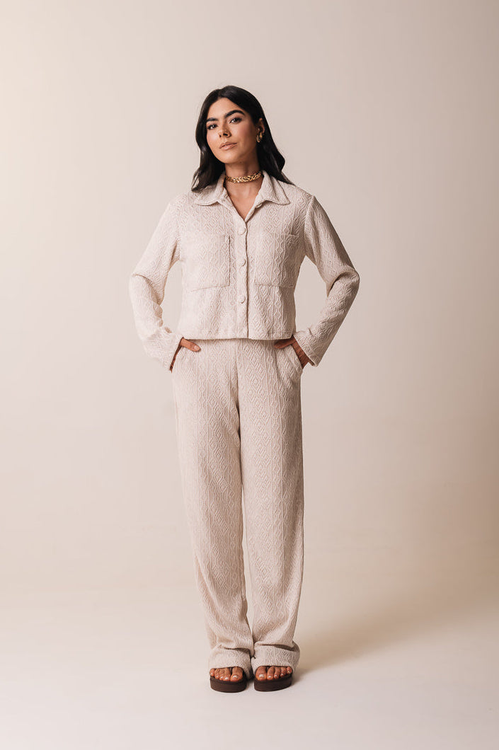Calça Pantalona Tricot Michelle Areia Saphir