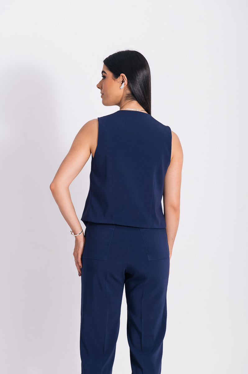 Calça Reta Alfaiataria Feminina Mafê Navy Blue Saphir