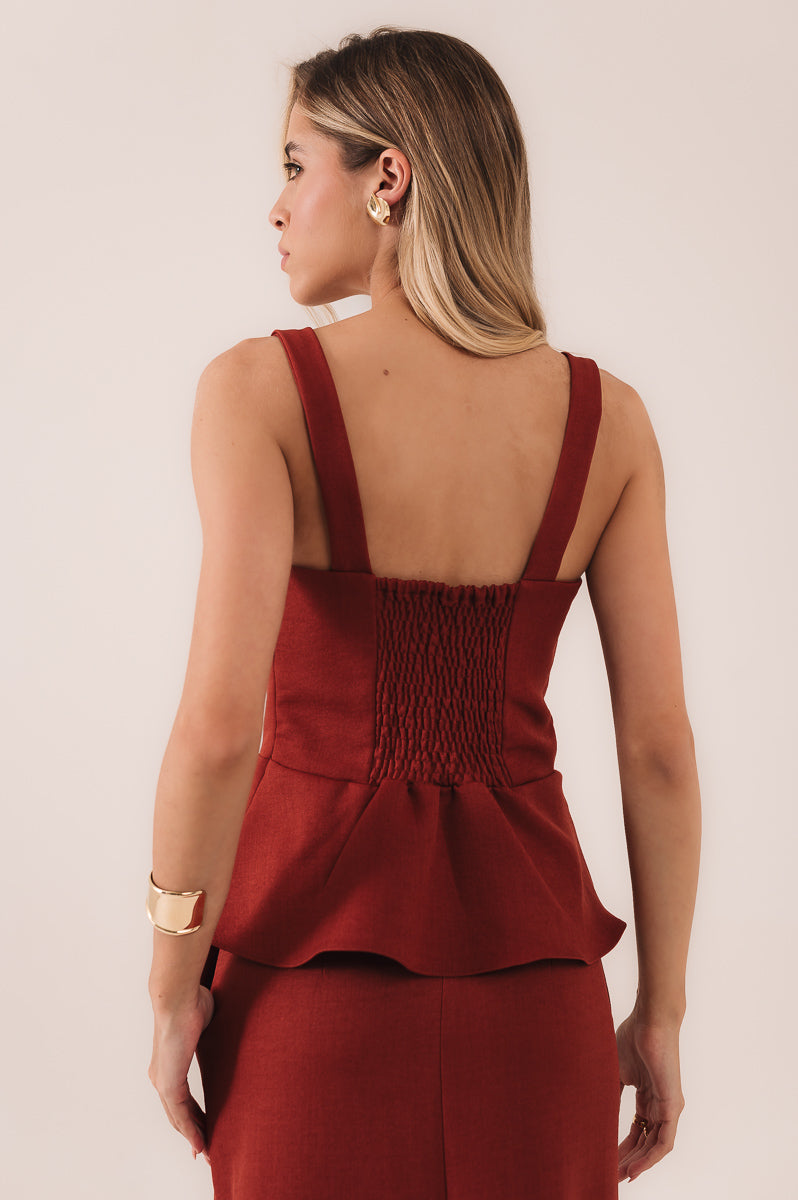 Blusa Peplum Cinto Removível Cora Goiabada Saphir