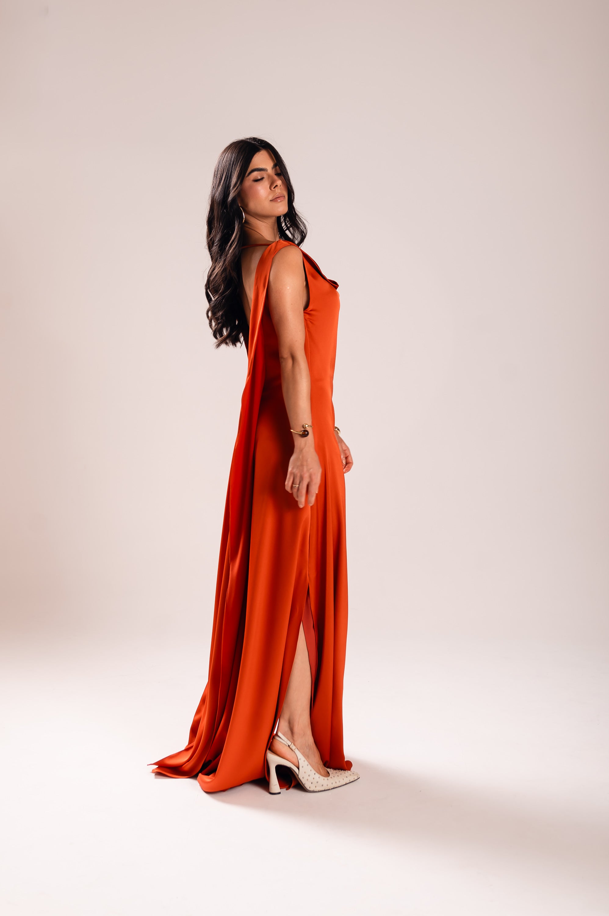 Vestido Longo Alfaiataria Gabrielle Terracota Saphir