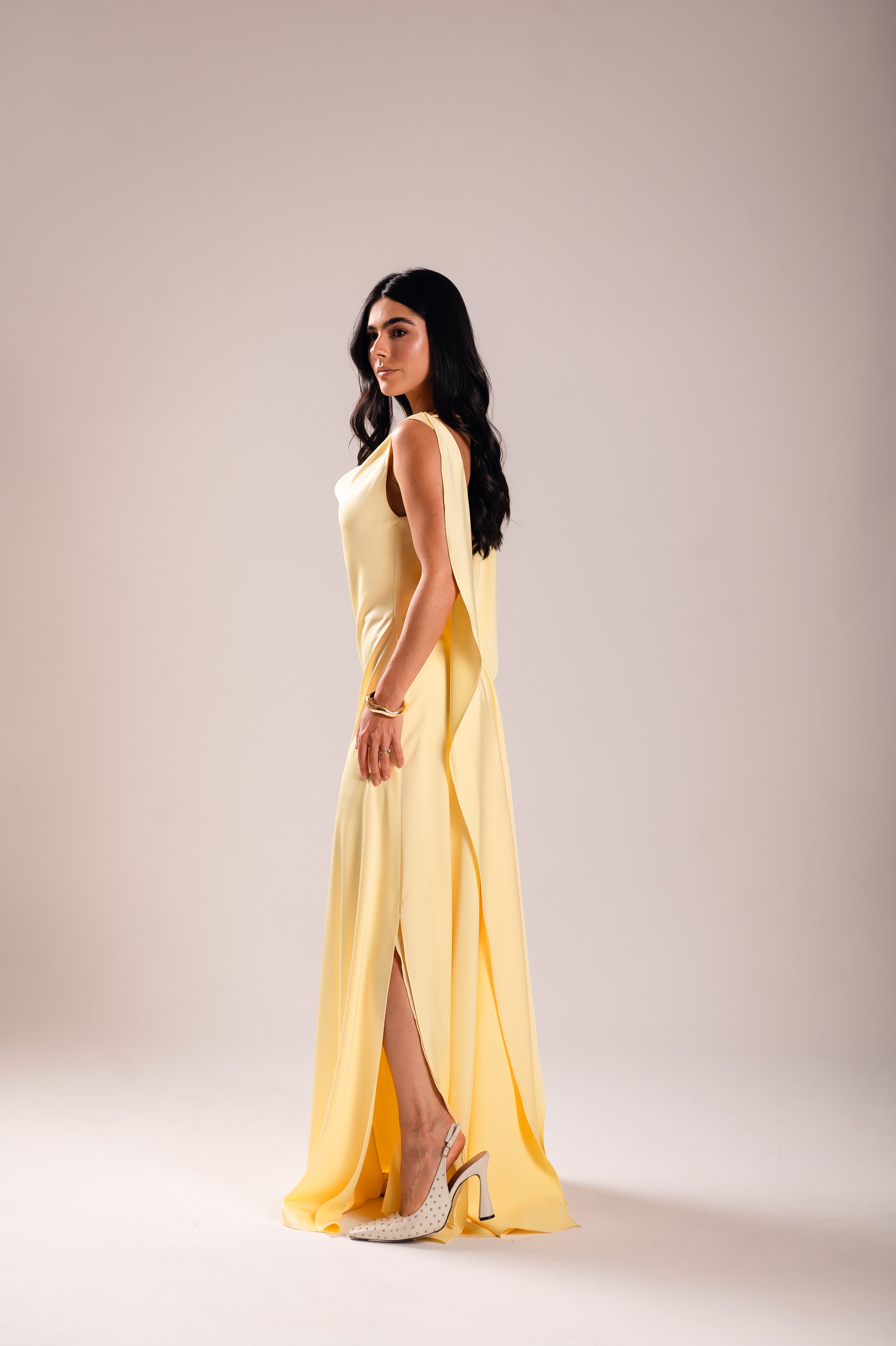 Vestido Longo Alfaiataria Gabrielle Amarelo Manteiga Saphir