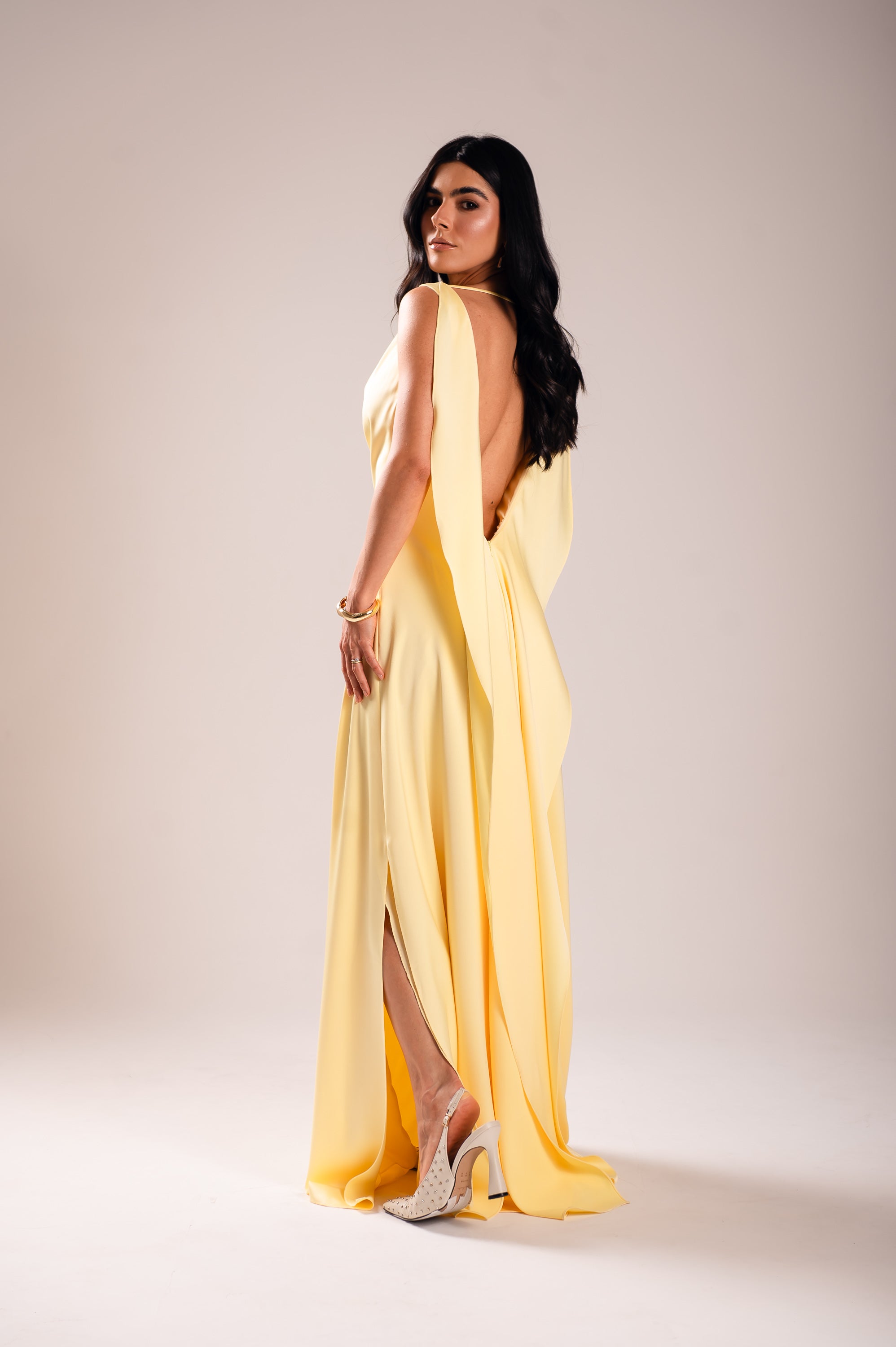 Vestido Longo Alfaiataria Gabrielle Amarelo Manteiga Saphir