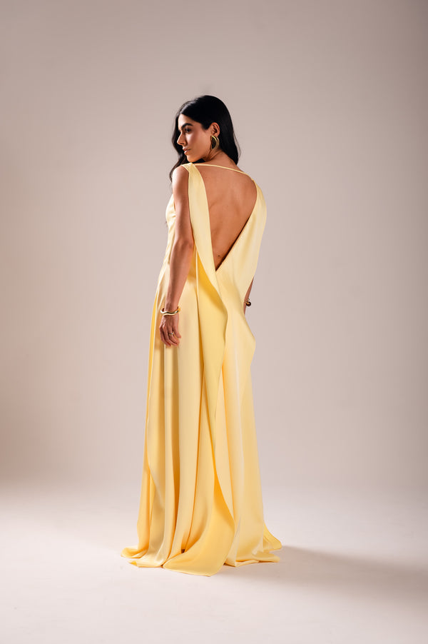 Vestido Longo Alfaiataria Gabrielle Amarelo Manteiga Saphir
