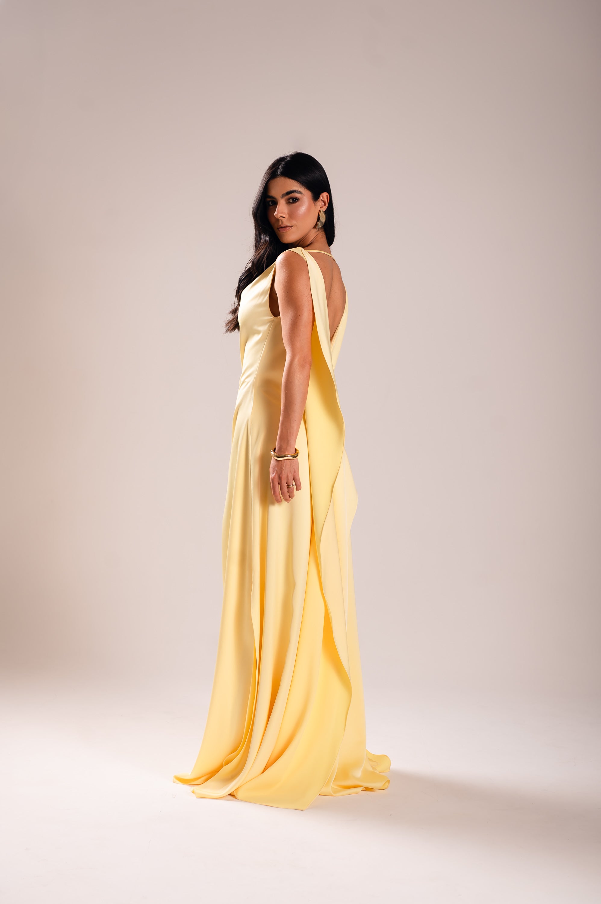Vestido Longo Alfaiataria Gabrielle Amarelo Manteiga Saphir