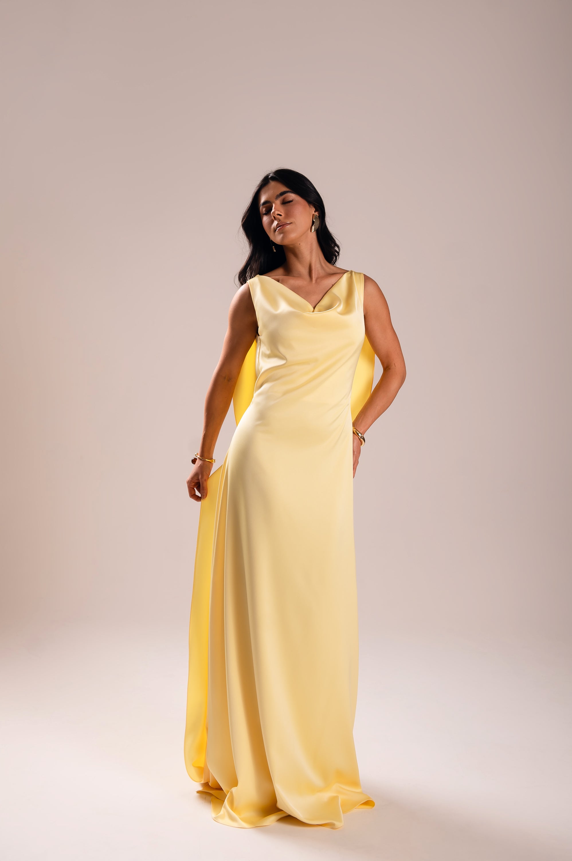 Vestido Longo Alfaiataria Gabrielle Amarelo Manteiga Saphir