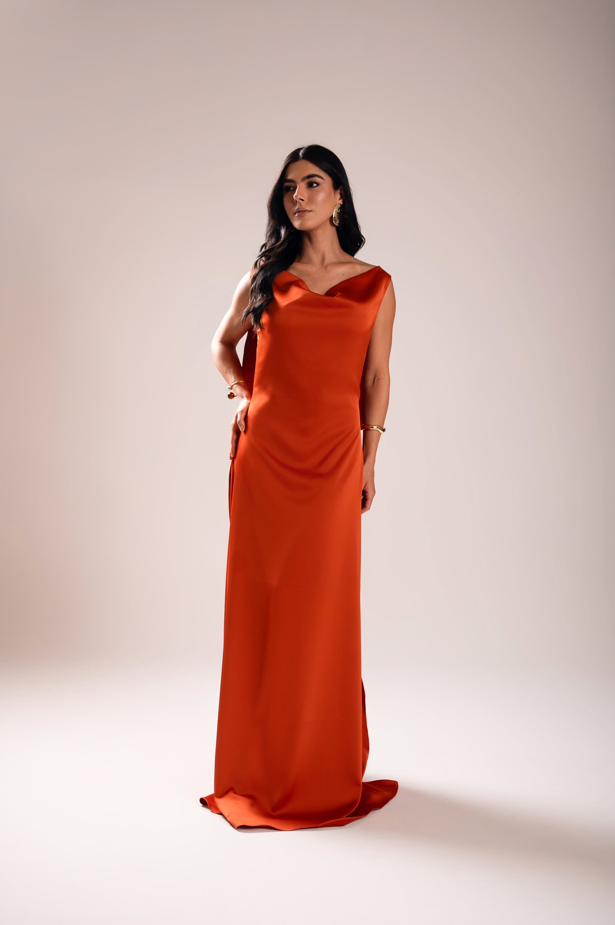 Vestido Longo Alfaiataria Gabrielle Terracota Saphir