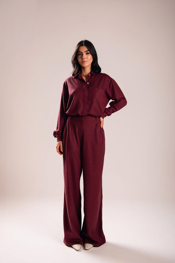 Calça Pantalona Linho Olívia Uva Saphir (Pré-Venda)