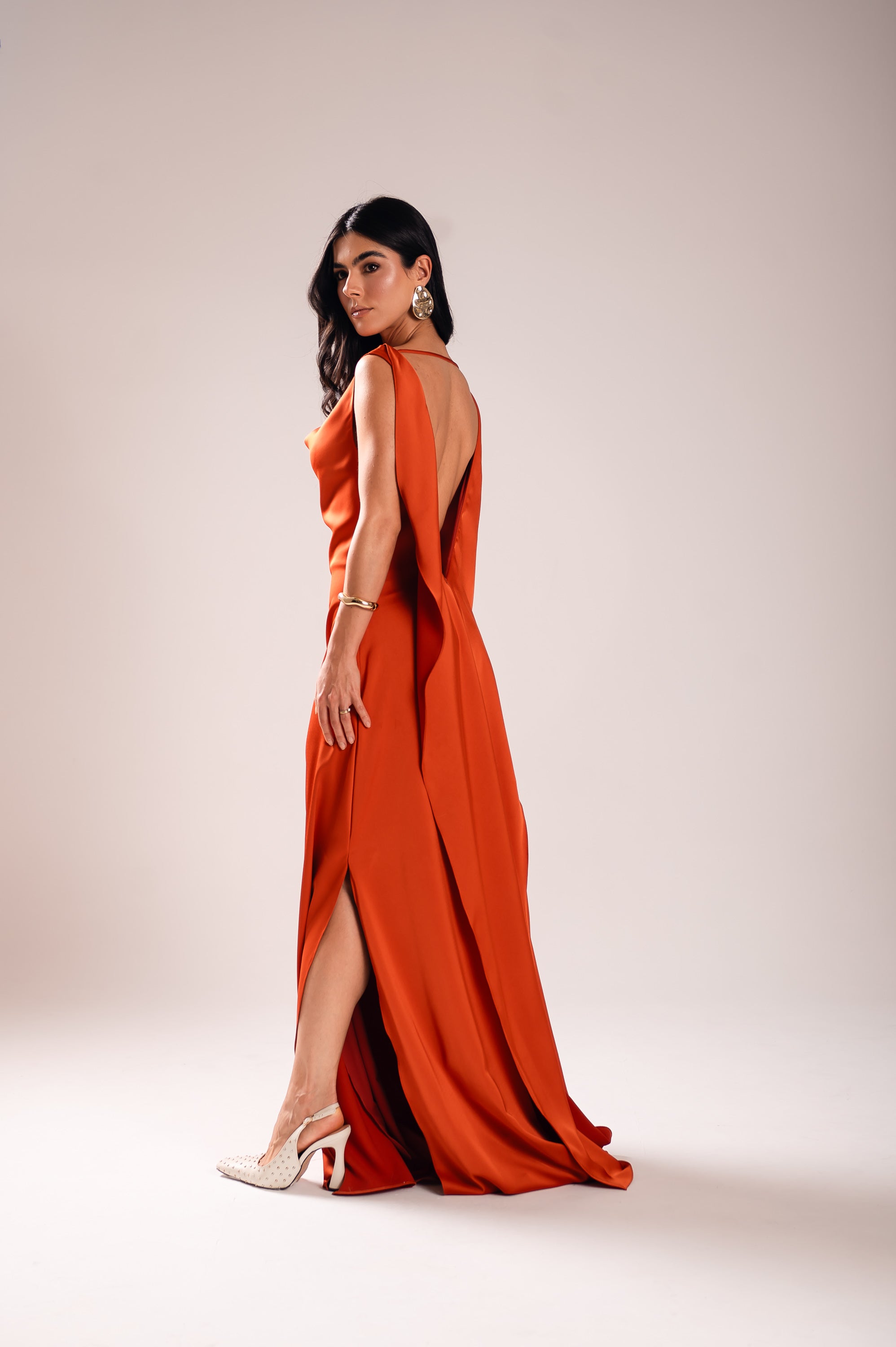 Vestido Longo Alfaiataria Gabrielle Terracota Saphir