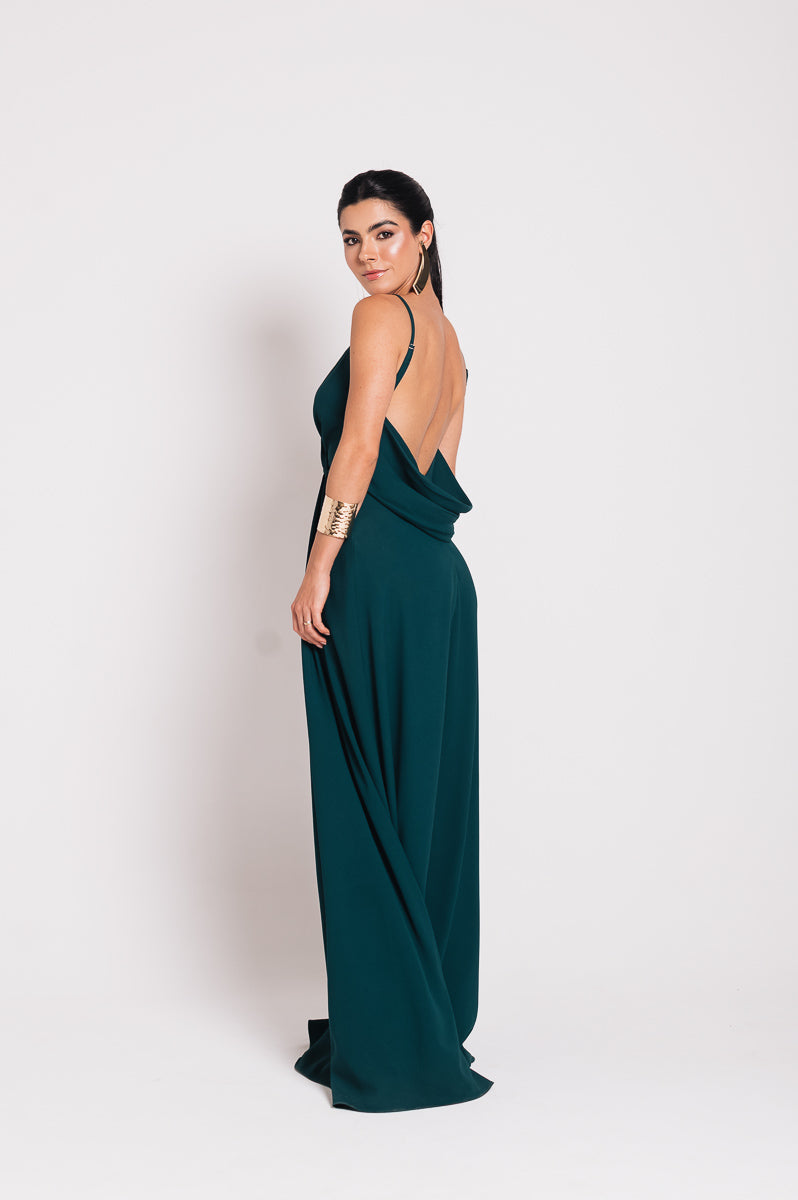 Vestido Longo Decote Costas Regina Verde Botanik Saphir (Pré-Venda)