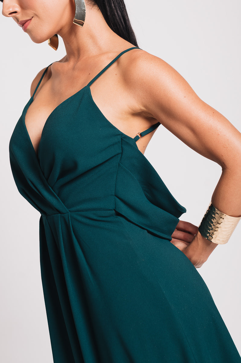 Vestido Longo Decote Costas Regina Verde Botanik Saphir (Pré-Venda)