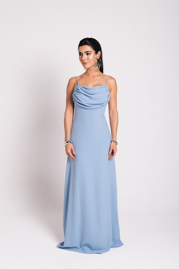 Vestido Longo Fluido Zélia Azul Serenity Saphir (Pré-Venda)