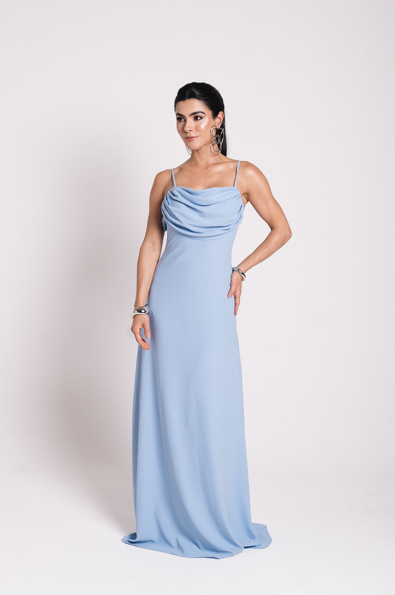 Vestido Longo Fluido Zélia Azul Serenity Saphir (Pré-Venda)