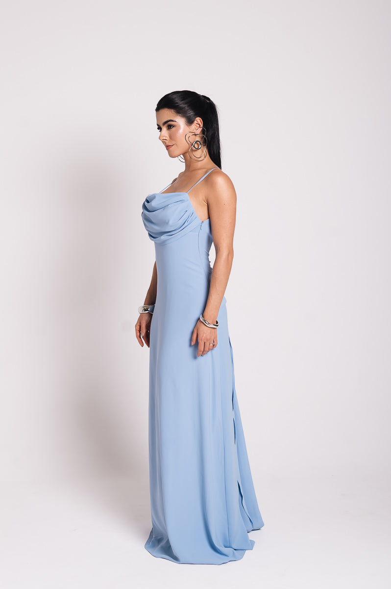 Vestido Longo Fluido Zélia Azul Serenity Saphir (Pré-Venda)