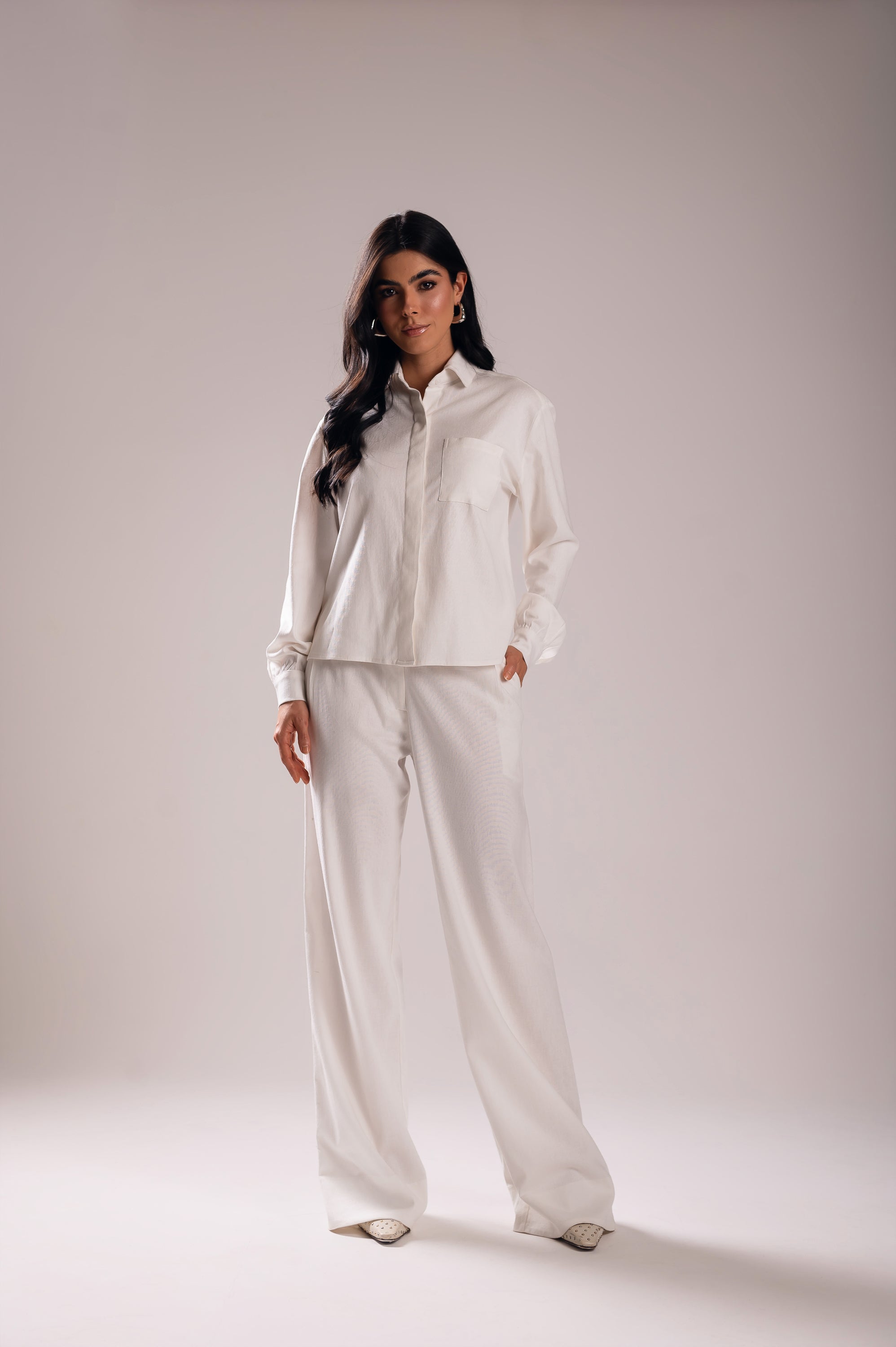 Calça Pantalona Linho Olívia Off White Saphir (Pré-Venda)
