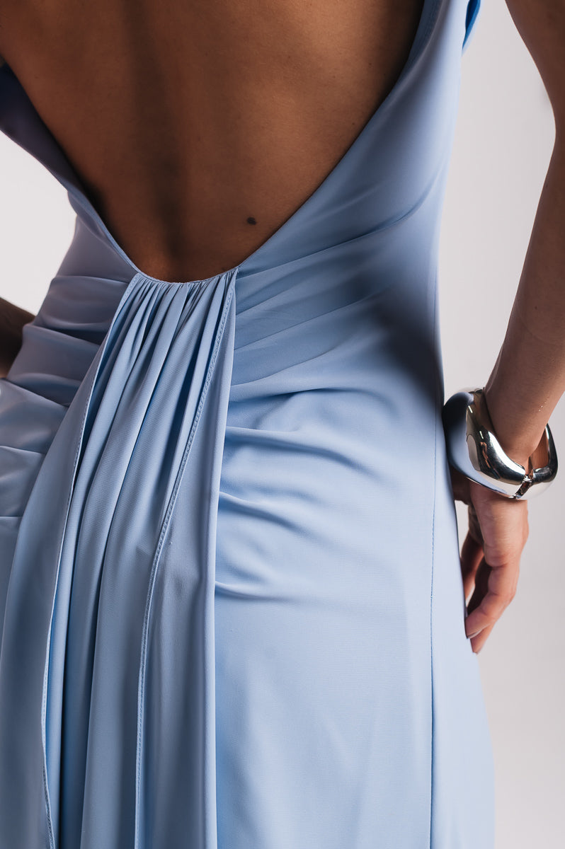 Vestido Longo Fluido Zélia Azul Serenity Saphir (Pré-Venda)